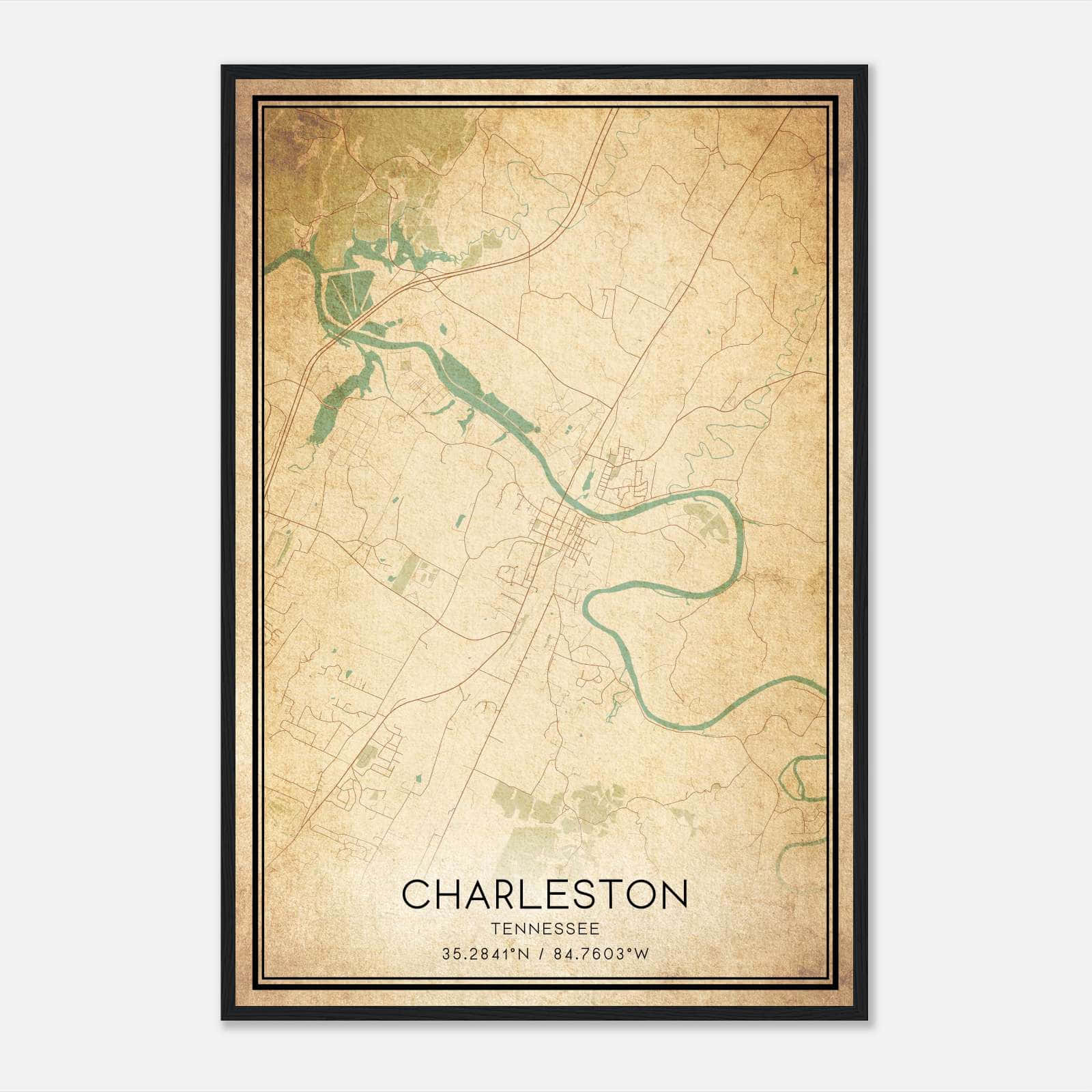 Vintage Charleston Tennessee Map Poster, Charleston TN City Road Wall Art Print Vintage Charleston Tennessee Map Poster, Charleston TN City Road Wall Art Print