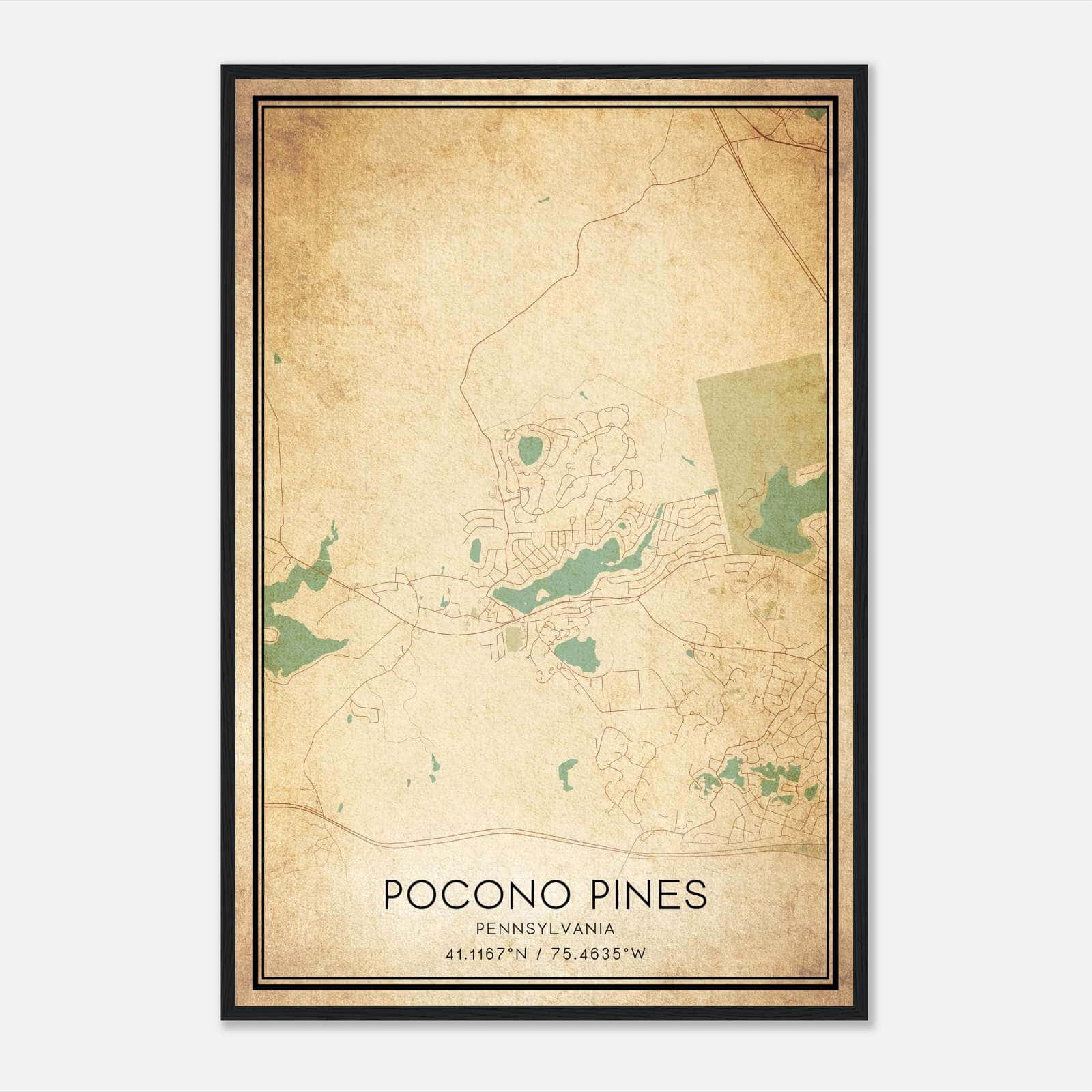 Vintage Pocono Pines Pennsylvania Map Poster, Pocono Pines PA City Road Wall Art Print Vintage Pocono Pines Pennsylvania Map Poster, Pocono Pines PA City Road Wall Art Print