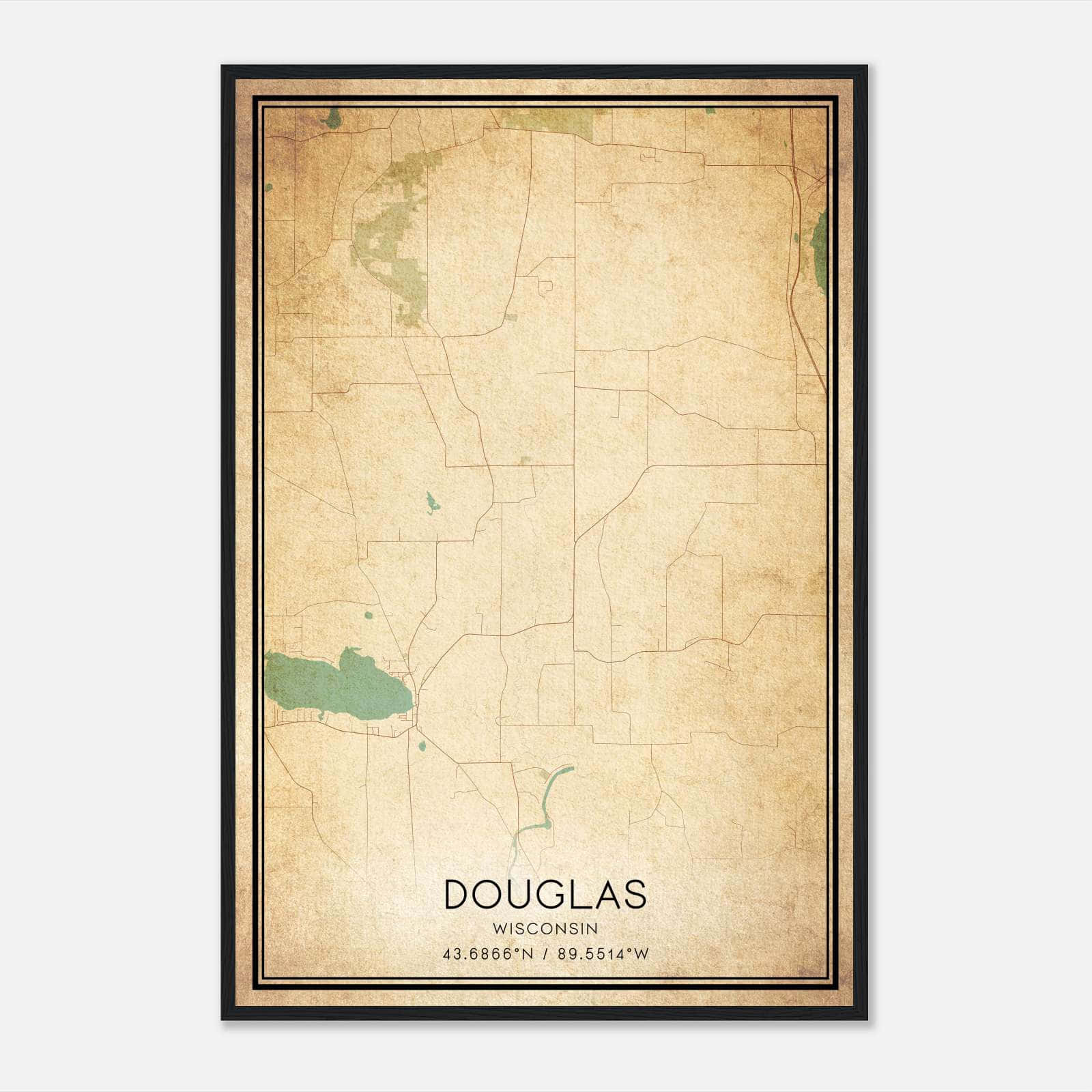 Vintage Douglas Wisconsin Map Poster, Douglas WI City Road Wall Art Print Vintage Douglas Wisconsin Map Poster, Douglas WI City Road Wall Art Print