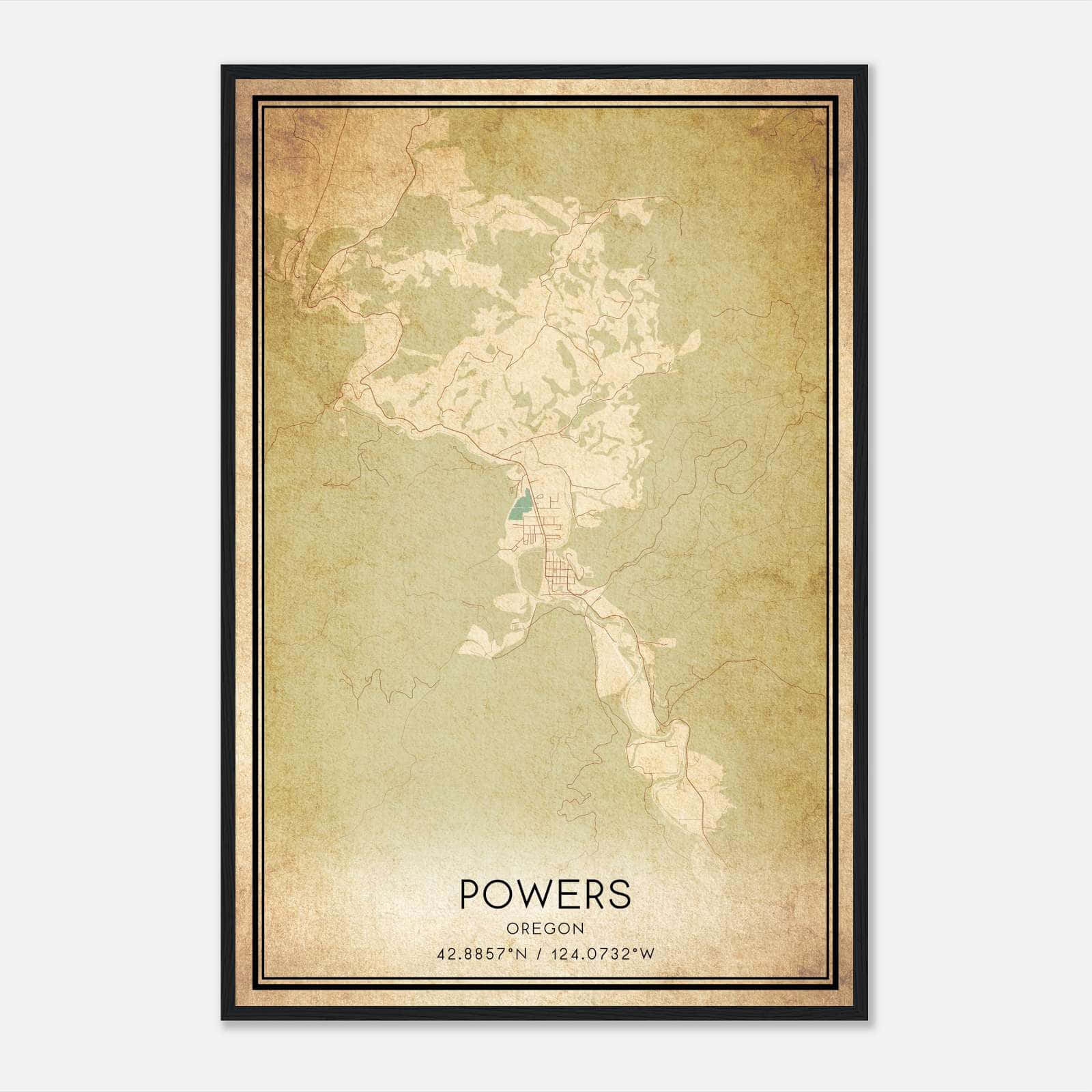 Vintage Powers Oregon Map Poster, Powers OR City Road Wall Art Print Vintage Powers Oregon Map Poster, Powers OR City Road Wall Art Print