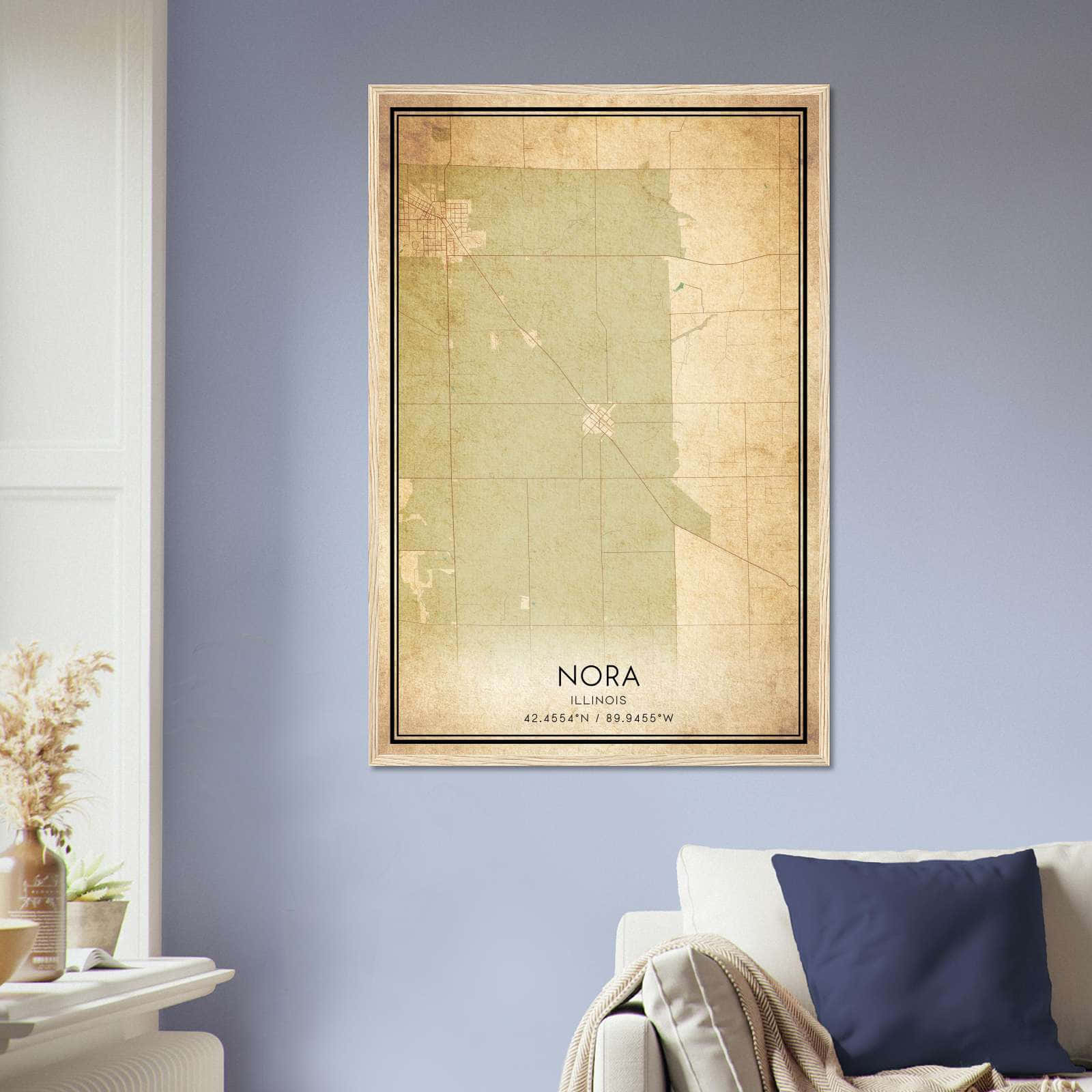 Vintage Nora Illinois Map Poster, Nora IL City Road Wall Art Print
