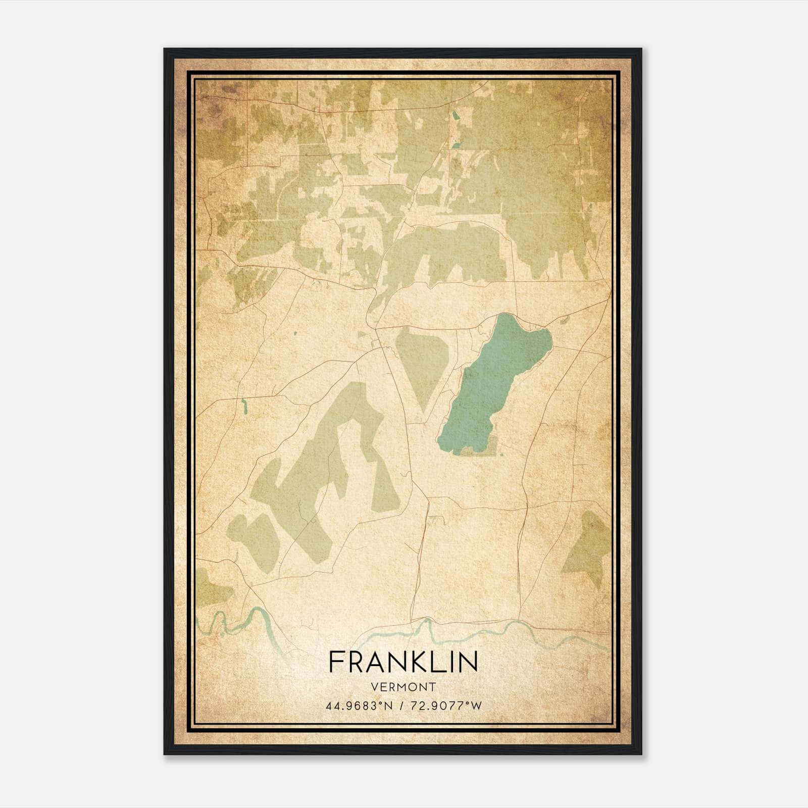 Vintage Franklin Vermont Map Poster, Franklin VT City Road Wall Art Print Vintage Franklin Vermont Map Poster, Franklin VT City Road Wall Art Print