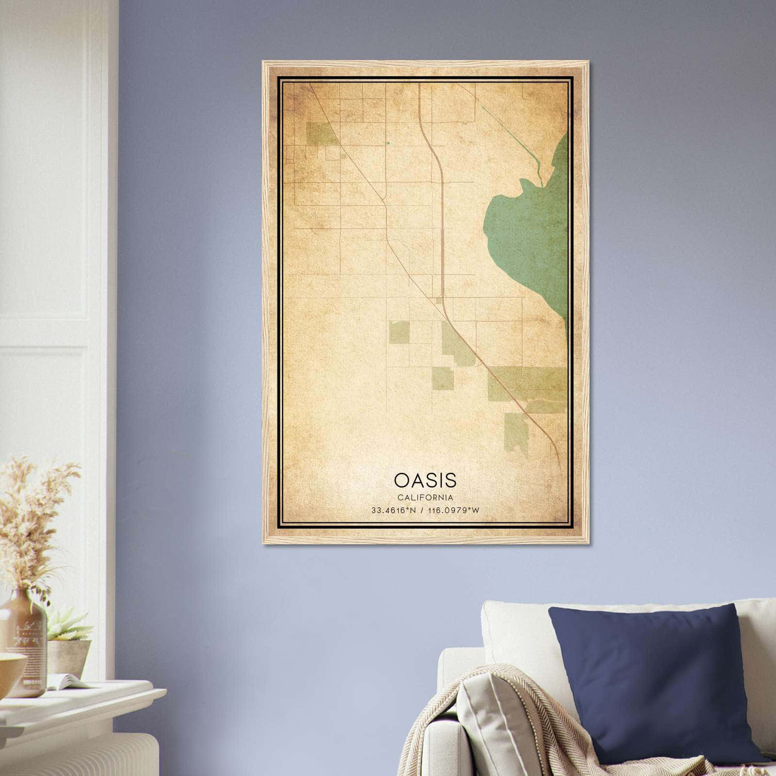 Vintage Oasis California Map Poster, Oasis CA City Road Wall Art Print