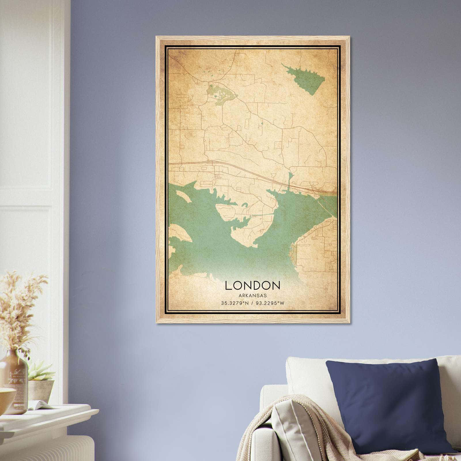 Vintage London Arkansas Map Poster, London AR City Road Wall Art Print