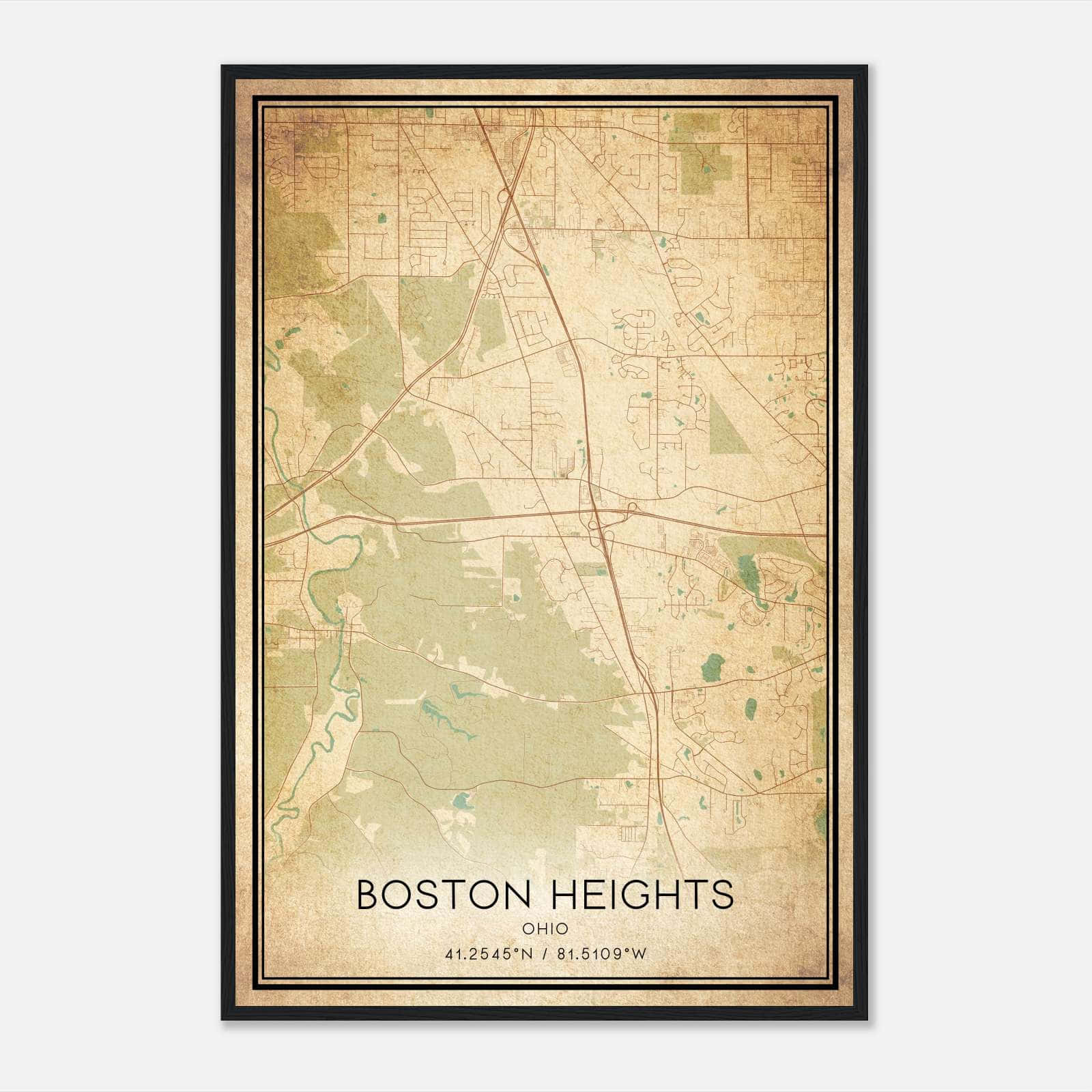 Vintage Boston Heights Ohio Map Poster, Boston Heights OH City Road Wall Art Print Vintage Boston Heights Ohio Map Poster, Boston Heights OH City Road Wall Art Print