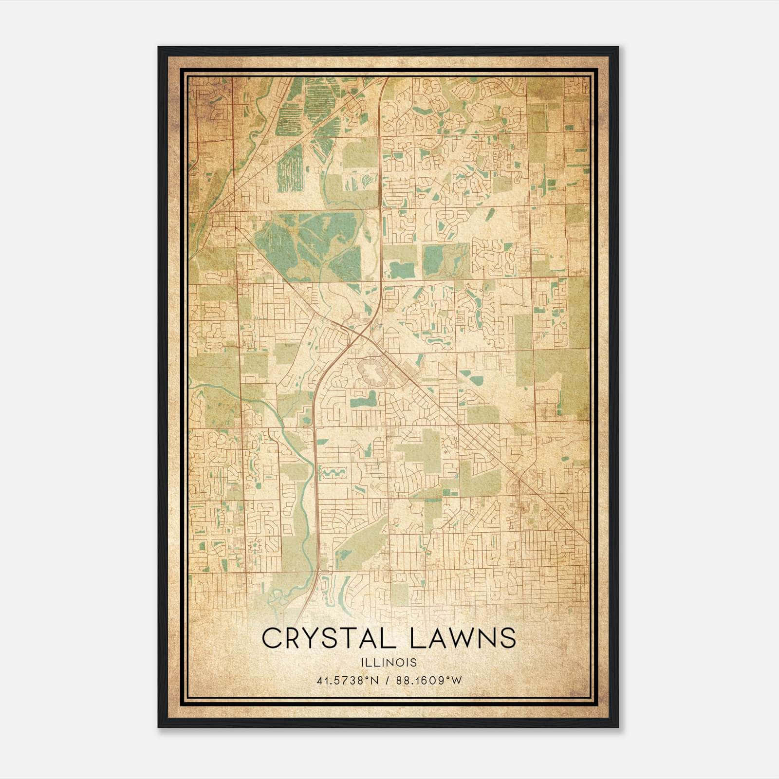 Vintage Crystal Lawns Illinois Map Poster, Crystal Lawns IL City Road Wall Art Print Vintage Crystal Lawns Illinois Map Poster, Crystal Lawns IL City Road Wall Art Print