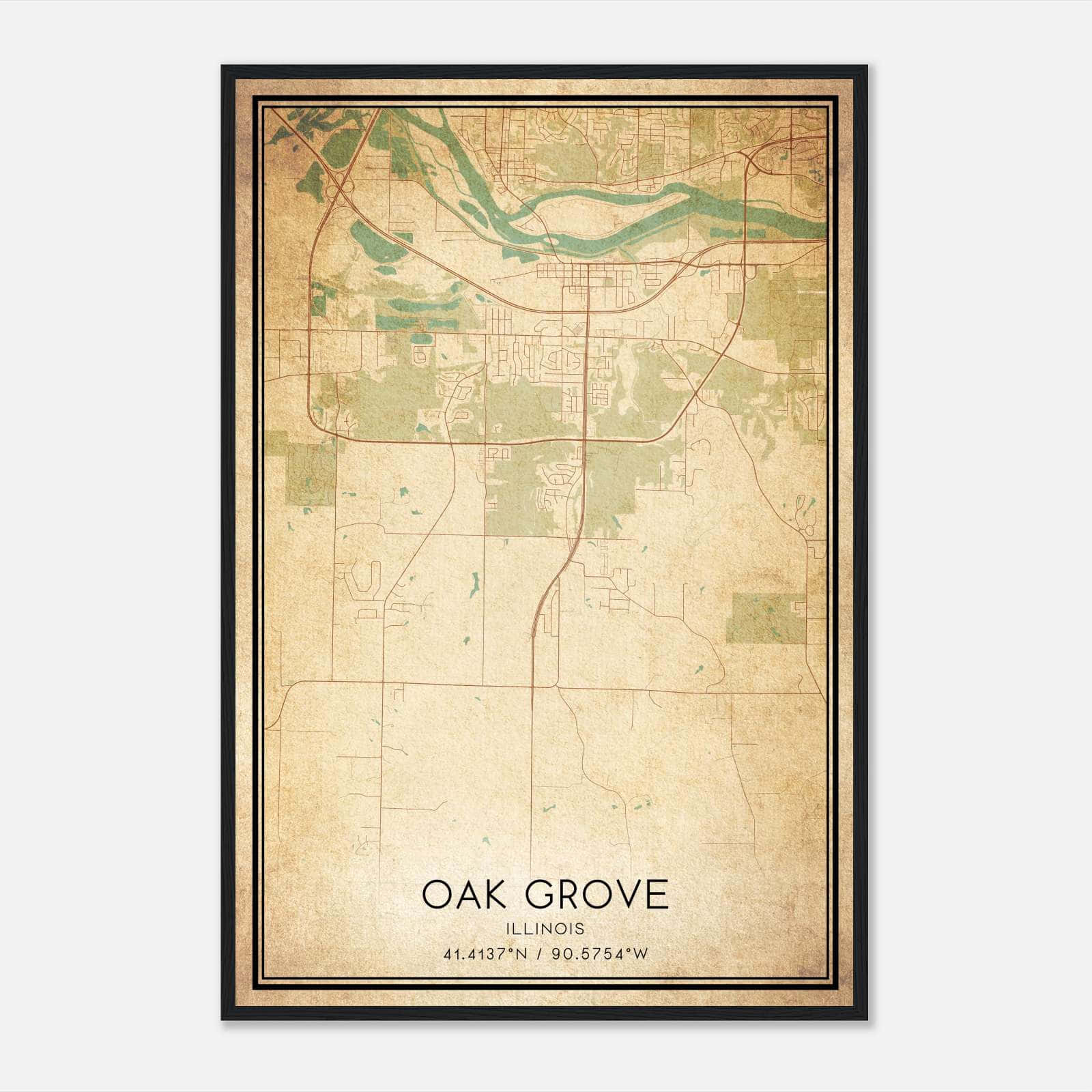 Vintage Oak Grove Illinois Map Poster, Oak Grove IL City Road Wall Art Print Vintage Oak Grove Illinois Map Poster, Oak Grove IL City Road Wall Art Print