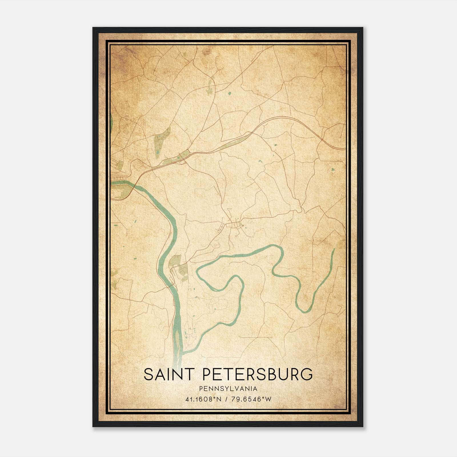 Vintage Saint Petersburg Pennsylvania Map Poster, Saint Petersburg PA City Road Wall Art Print Vintage Saint Petersburg Pennsylvania Map Poster, Saint Petersburg PA City Road Wall Art Print