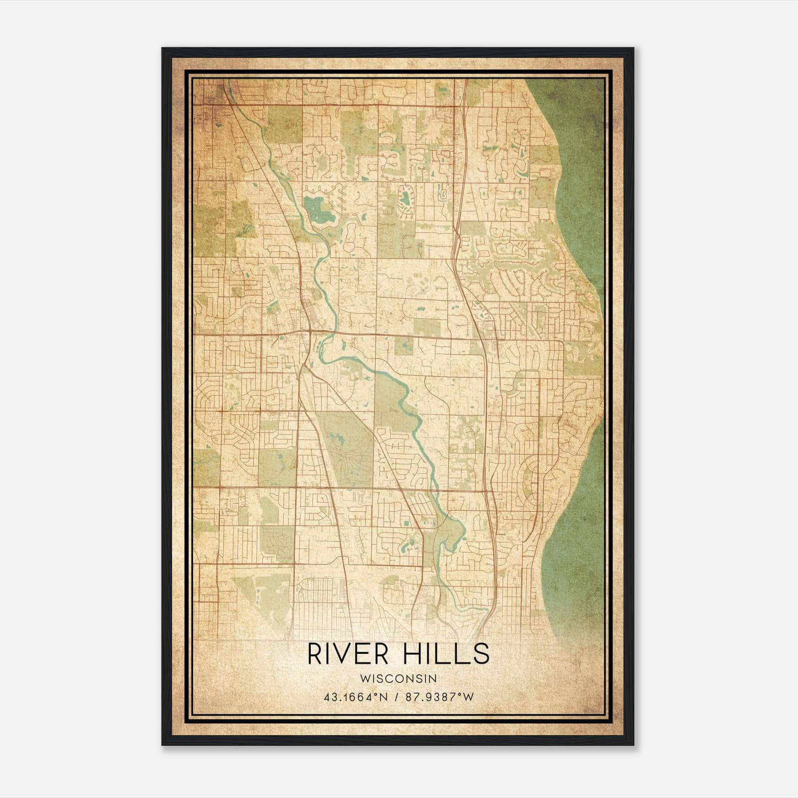 Vintage River Hills Wisconsin Map Poster, River Hills WI City Road Wall Art Print Vintage River Hills Wisconsin Map Poster, River Hills WI City Road Wall Art Print