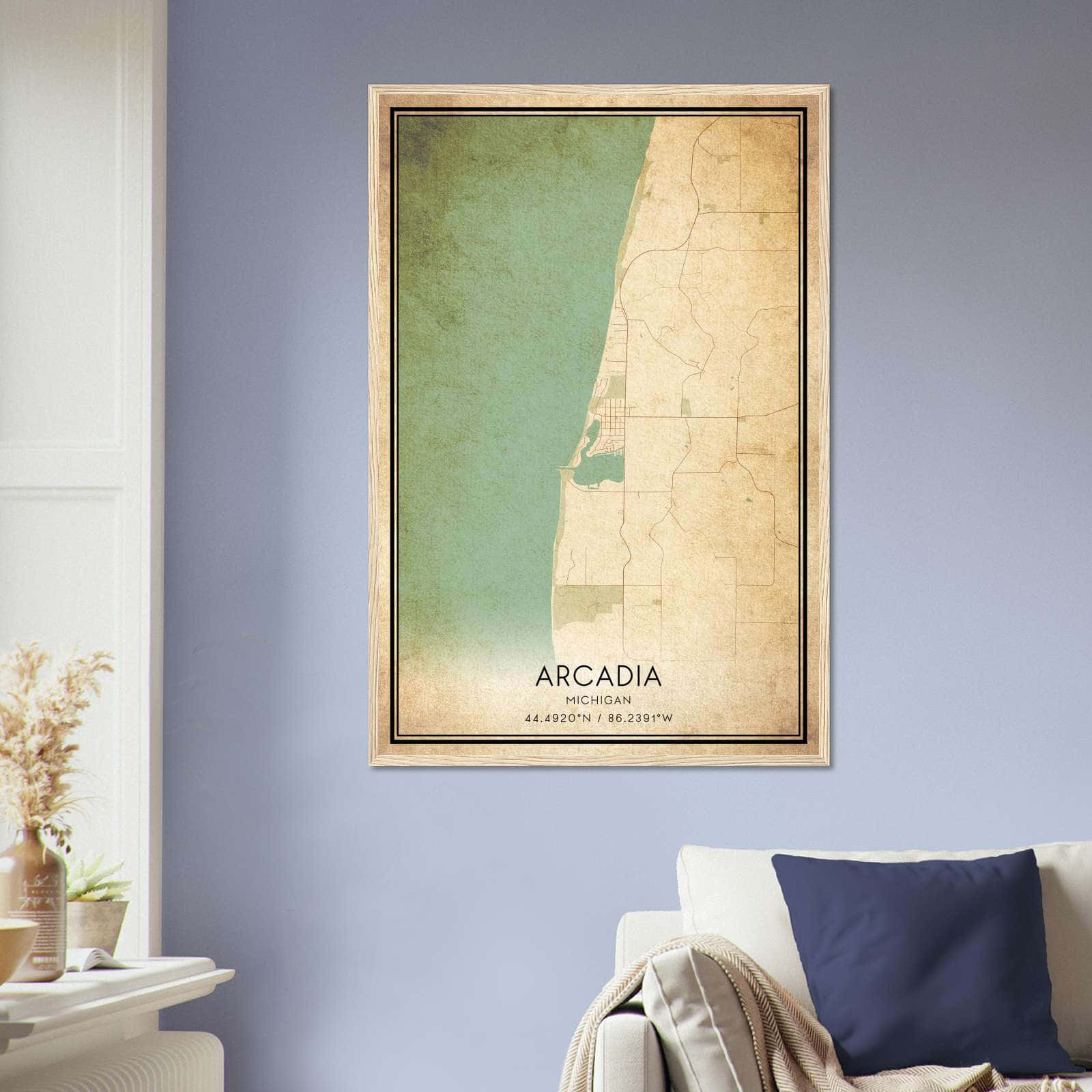 Vintage Arcadia Michigan Map Poster, Arcadia MI City Road Wall Art Print