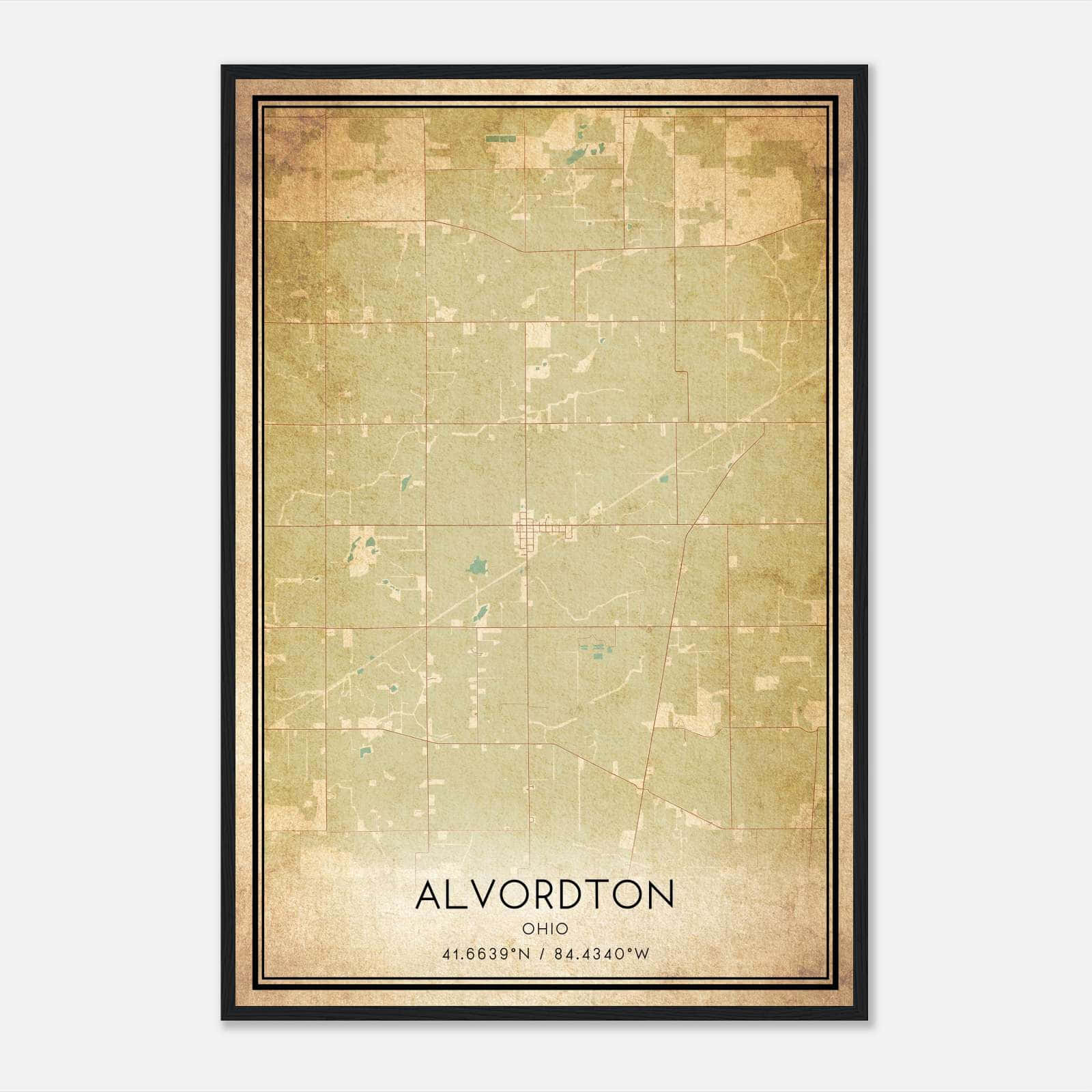 Vintage Alvordton Ohio Map Poster, Alvordton OH City Road Wall Art Print Vintage Alvordton Ohio Map Poster, Alvordton OH City Road Wall Art Print