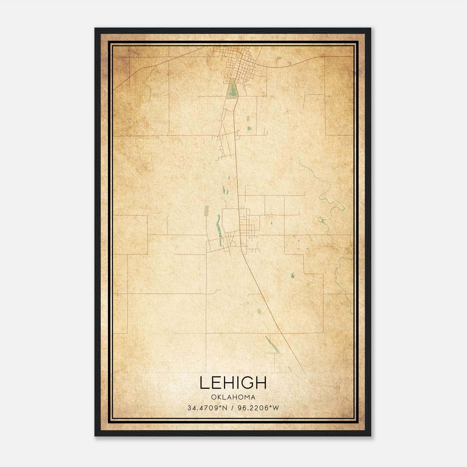 Vintage Lehigh Oklahoma Map Poster, Lehigh OK City Road Wall Art Print Vintage Lehigh Oklahoma Map Poster, Lehigh OK City Road Wall Art Print