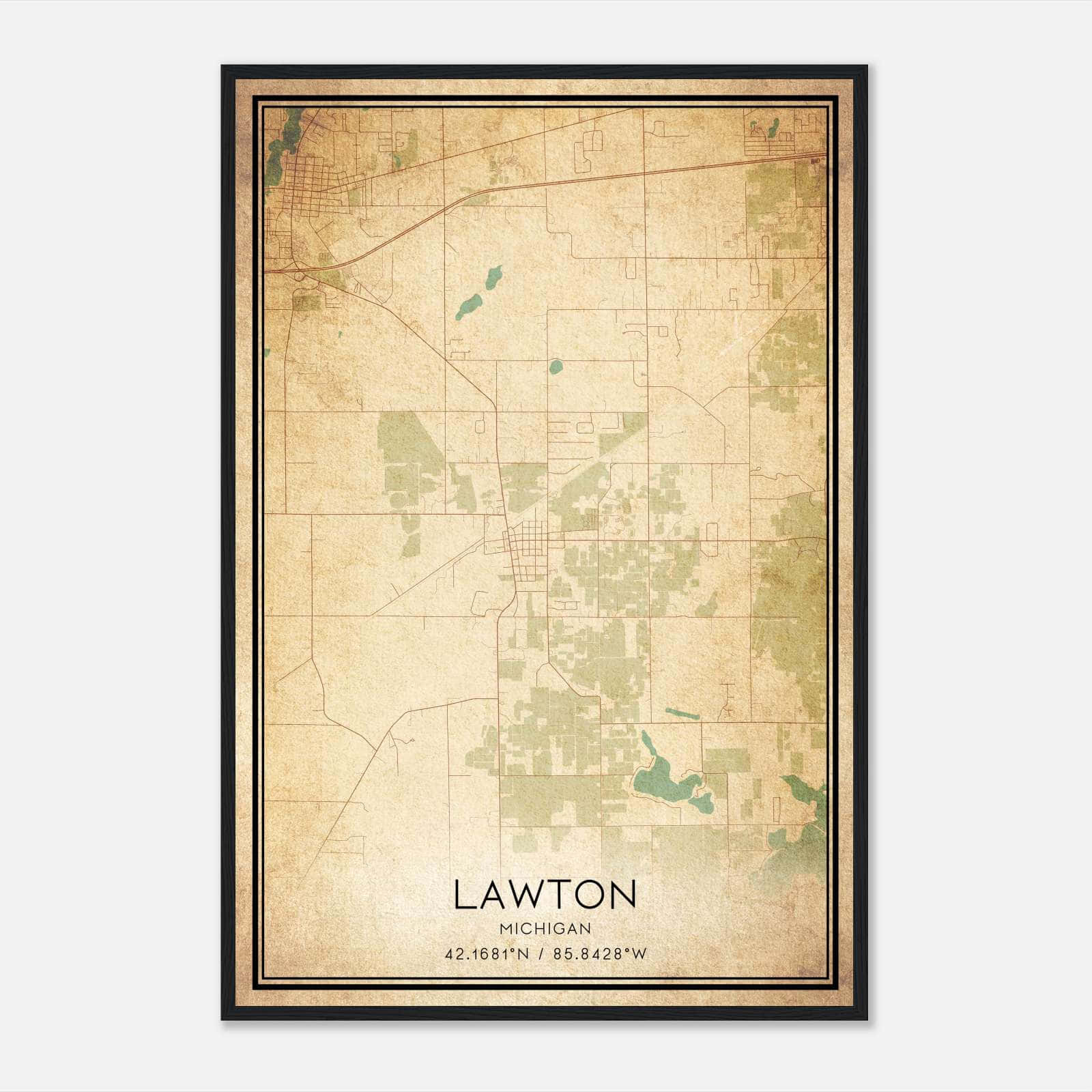 Vintage Lawton Michigan Map Poster, Lawton MI City Road Wall Art Print Vintage Lawton Michigan Map Poster, Lawton MI City Road Wall Art Print