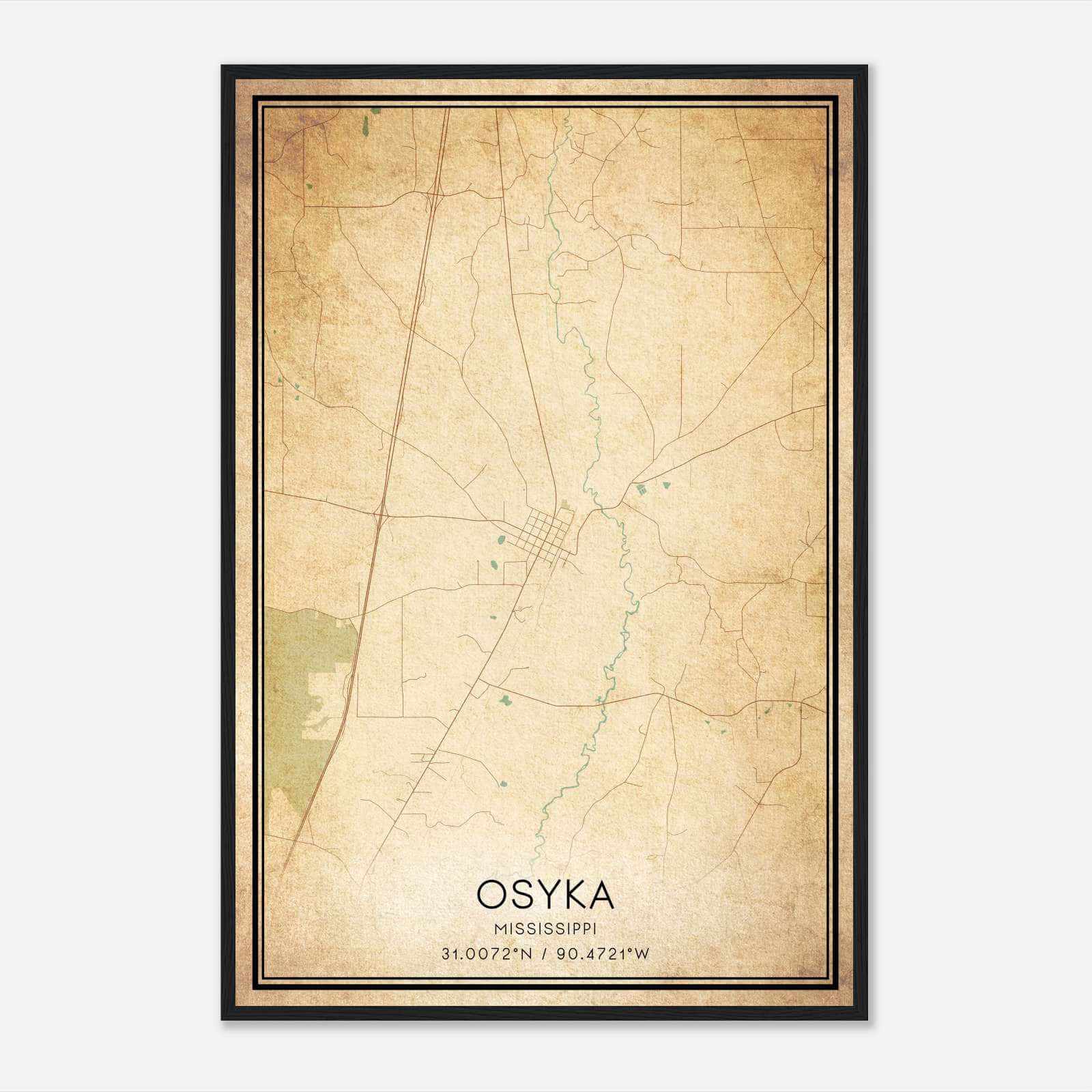 Vintage Osyka Mississippi Map Poster, Osyka MS City Road Wall Art Print Vintage Osyka Mississippi Map Poster, Osyka MS City Road Wall Art Print