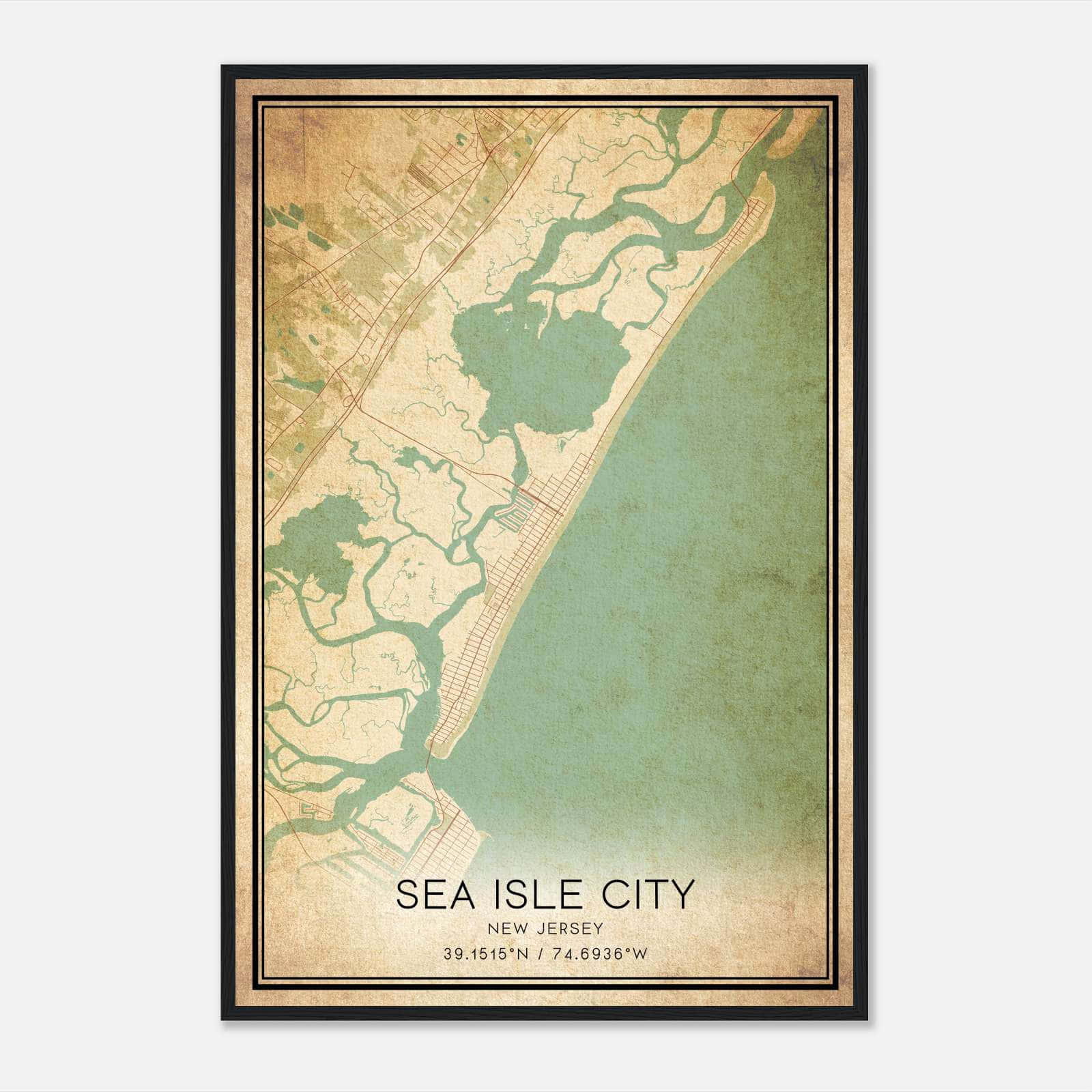 Vintage Sea Isle City New Jersey Map Poster, Sea Isle City NJ City Road Wall Art Print Vintage Sea Isle City New Jersey Map Poster, Sea Isle City NJ City Road Wall Art Print