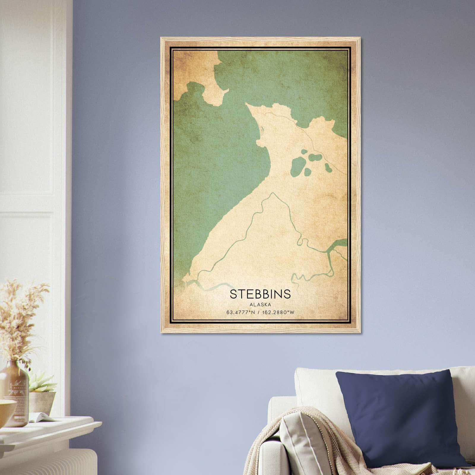 Vintage Stebbins Alaska Map Poster, Stebbins AK City Road Wall Art Print