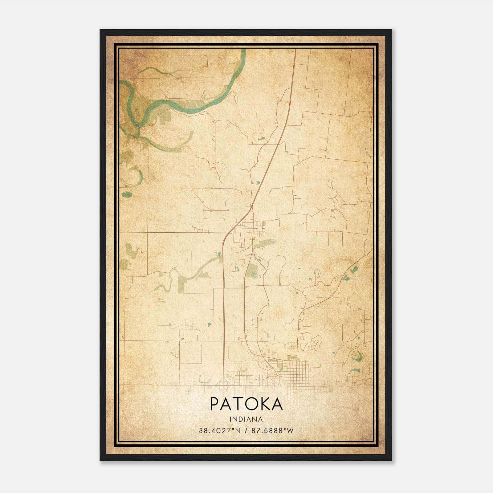 Vintage Patoka Indiana Map Poster, Patoka IN City Road Wall Art Print Vintage Patoka Indiana Map Poster, Patoka IN City Road Wall Art Print