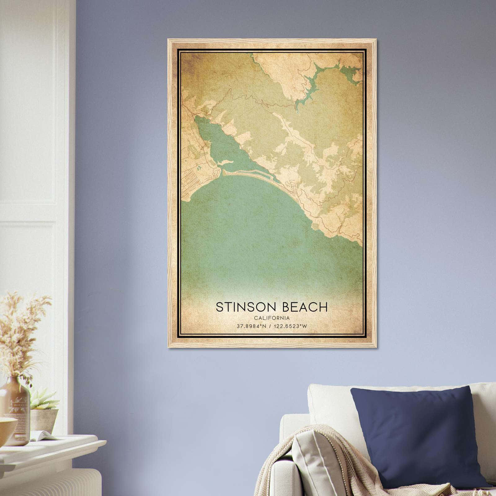 Vintage Stinson Beach California Map Poster, Stinson Beach CA City Road Wall Art Print