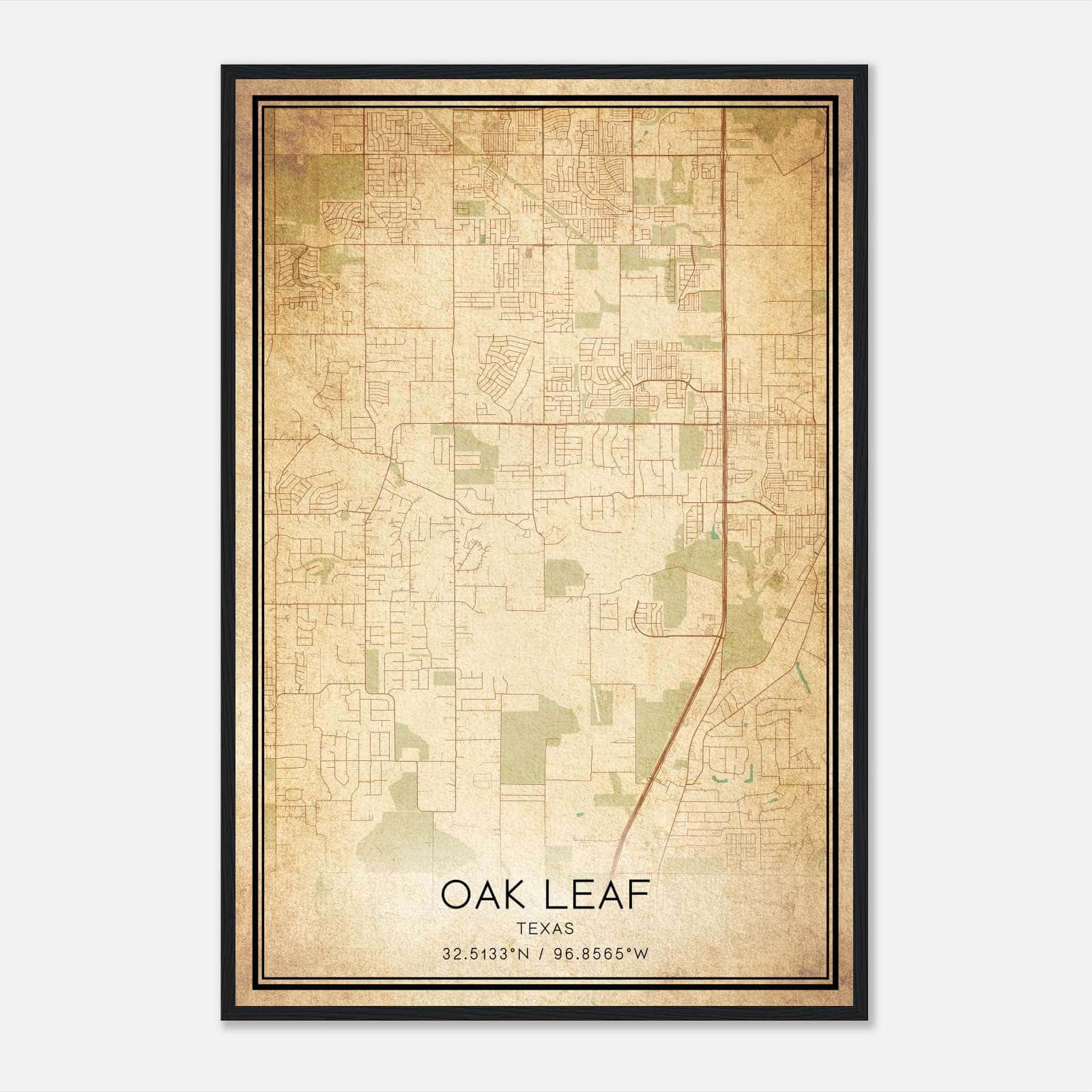 Vintage Oak Leaf Texas Map Poster, Oak Leaf TX City Road Wall Art Print Vintage Oak Leaf Texas Map Poster, Oak Leaf TX City Road Wall Art Print