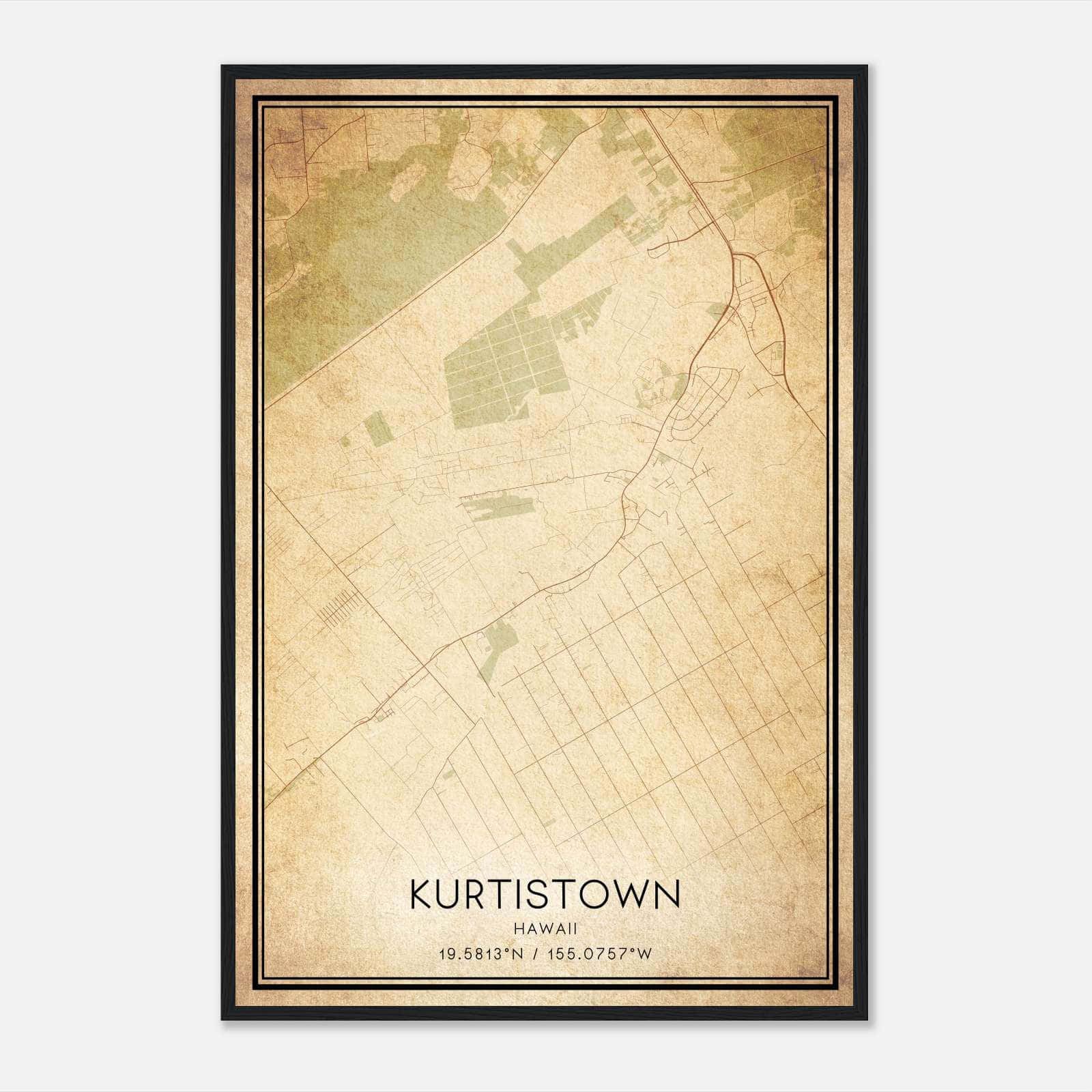 Vintage Kurtistown Hawaii Map Poster, Kurtistown HI City Road Wall Art Print Vintage Kurtistown Hawaii Map Poster, Kurtistown HI City Road Wall Art Print