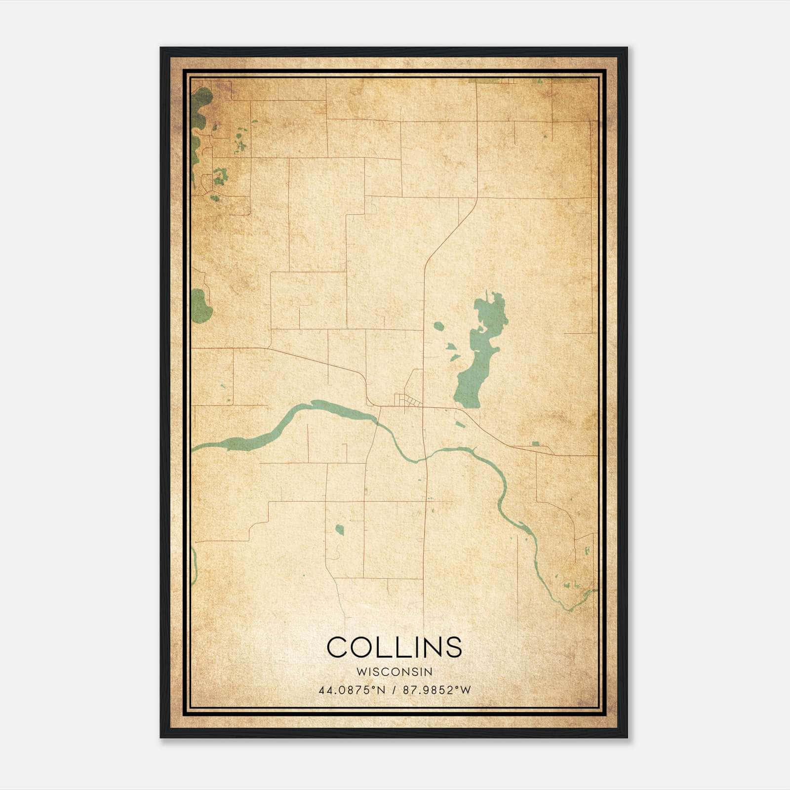 Vintage Collins Wisconsin Map Poster, Collins WI City Road Wall Art Print Vintage Collins Wisconsin Map Poster, Collins WI City Road Wall Art Print