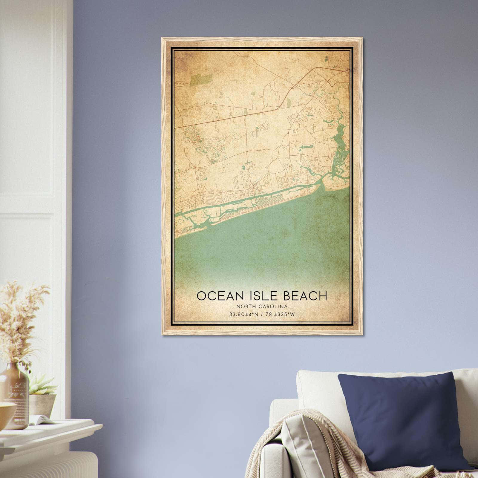 Vintage Ocean Isle Beach North Carolina Map Poster, Ocean Isle Beach NC City Road Wall Art Print