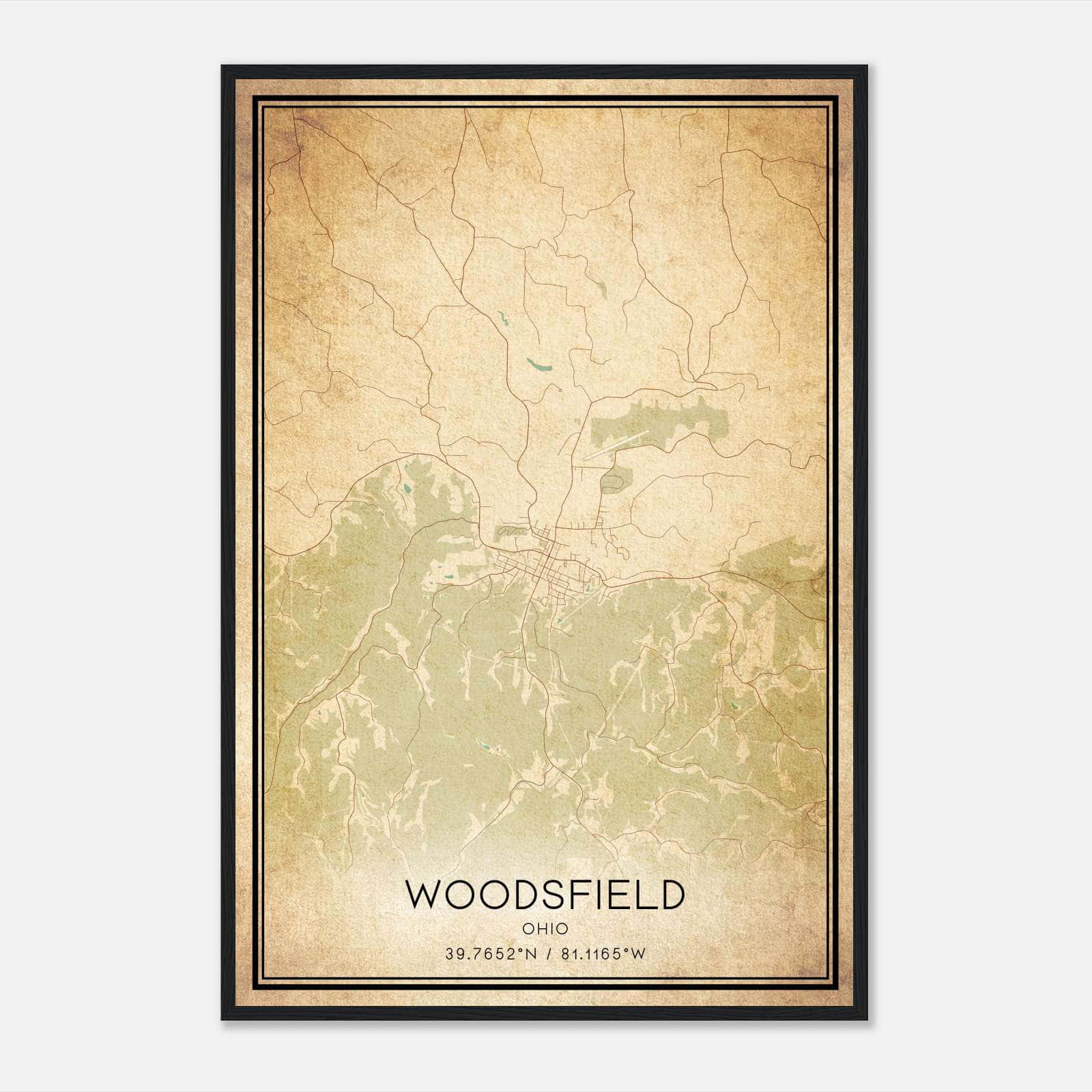 Vintage Woodsfield Ohio Map Poster, Woodsfield OH City Road Wall Art Print Vintage Woodsfield Ohio Map Poster, Woodsfield OH City Road Wall Art Print