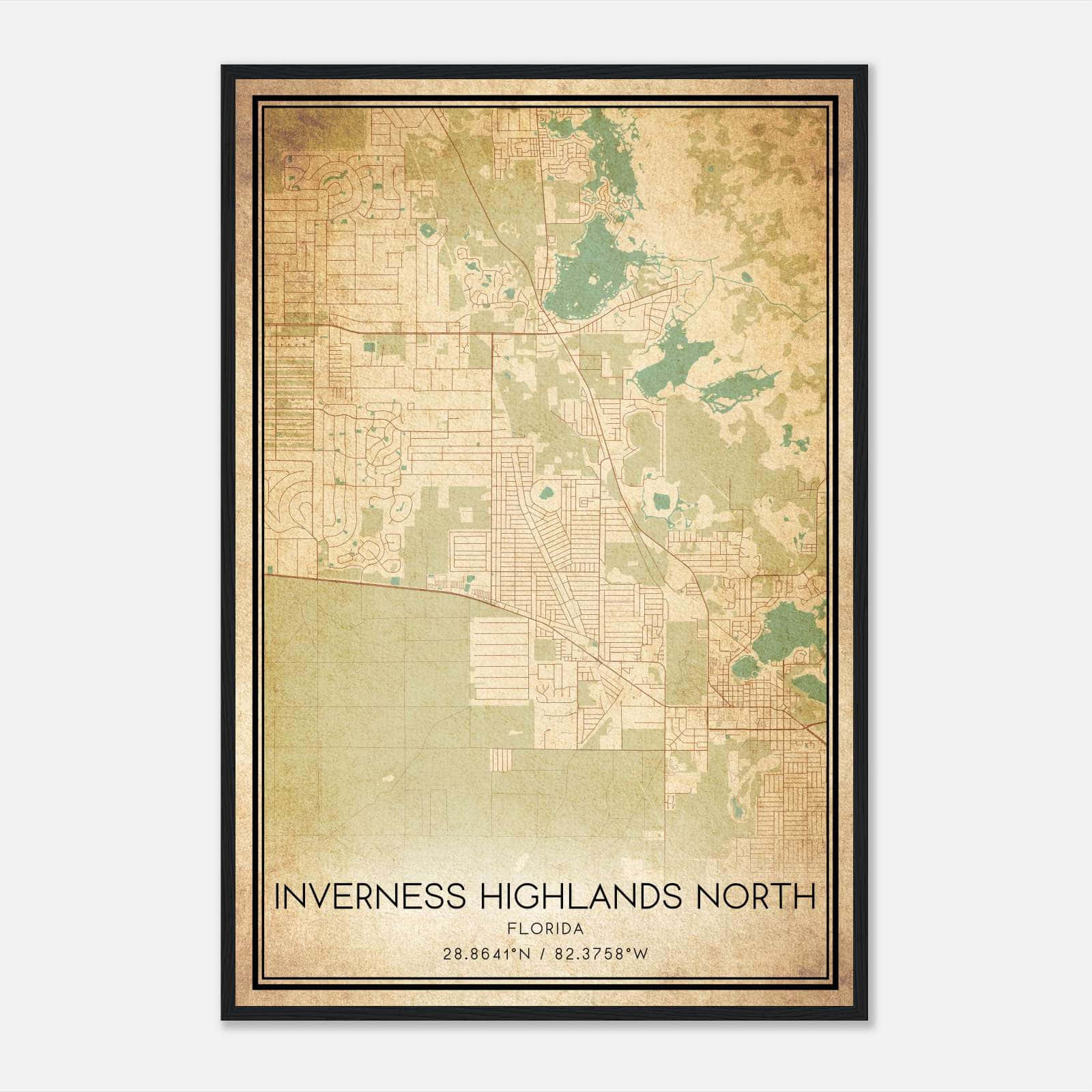 Vintage Inverness Highlands North Florida Map Poster, Inverness Highlands North FL City Road Wall Art Print Vintage Inverness Highlands North Florida Map Poster, Inverness Highlands North FL City Road Wall Art Print