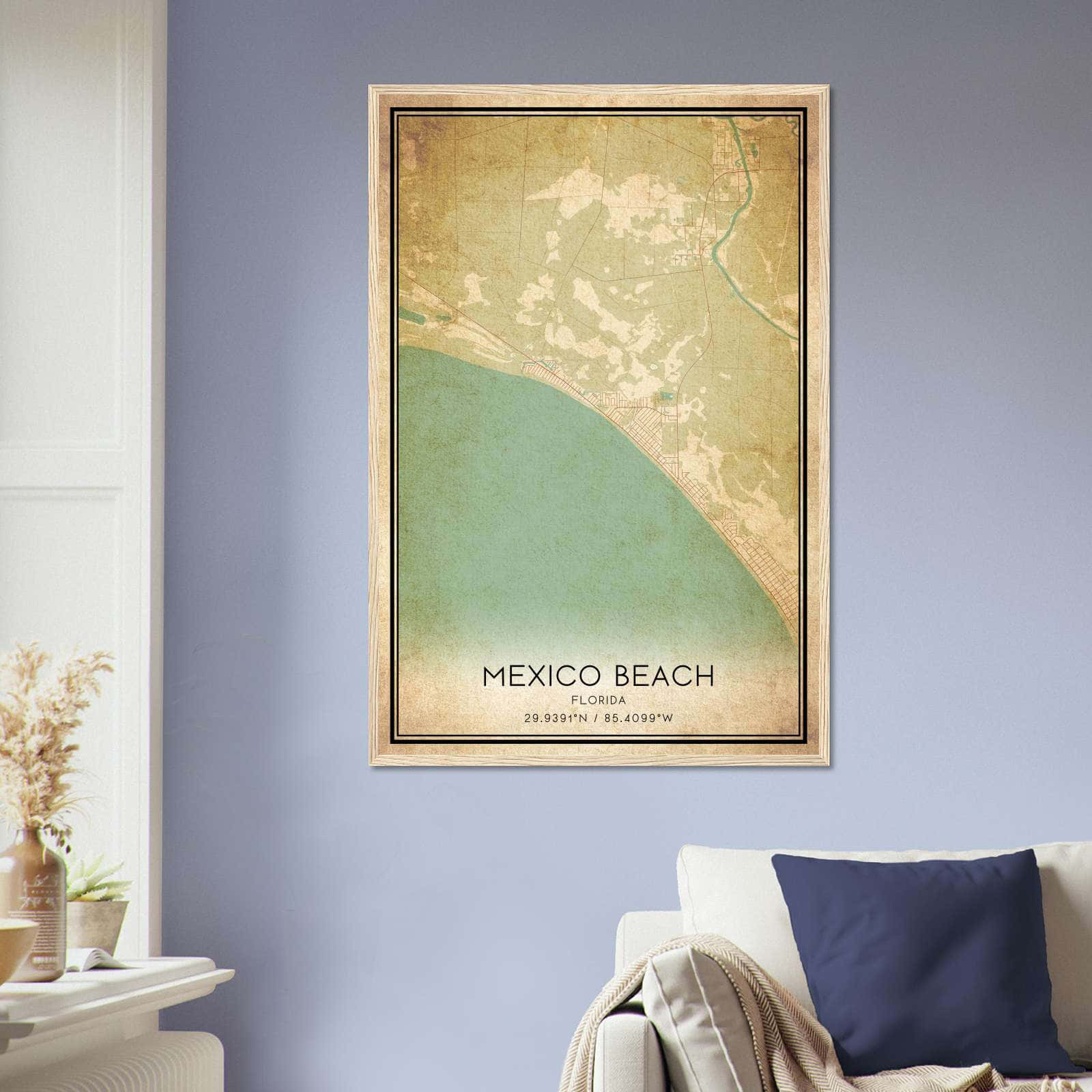 Vintage Mexico Beach Florida Map Poster, Mexico Beach FL City Road Wall Art Print