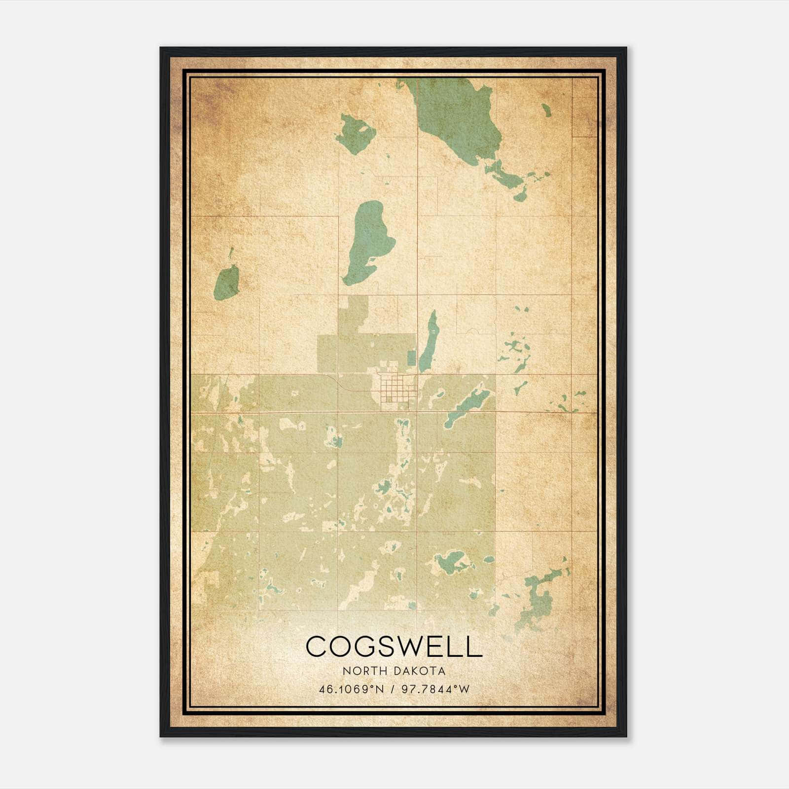 Vintage Cogswell North Dakota Map Poster, Cogswell ND City Road Wall Art Print Vintage Cogswell North Dakota Map Poster, Cogswell ND City Road Wall Art Print