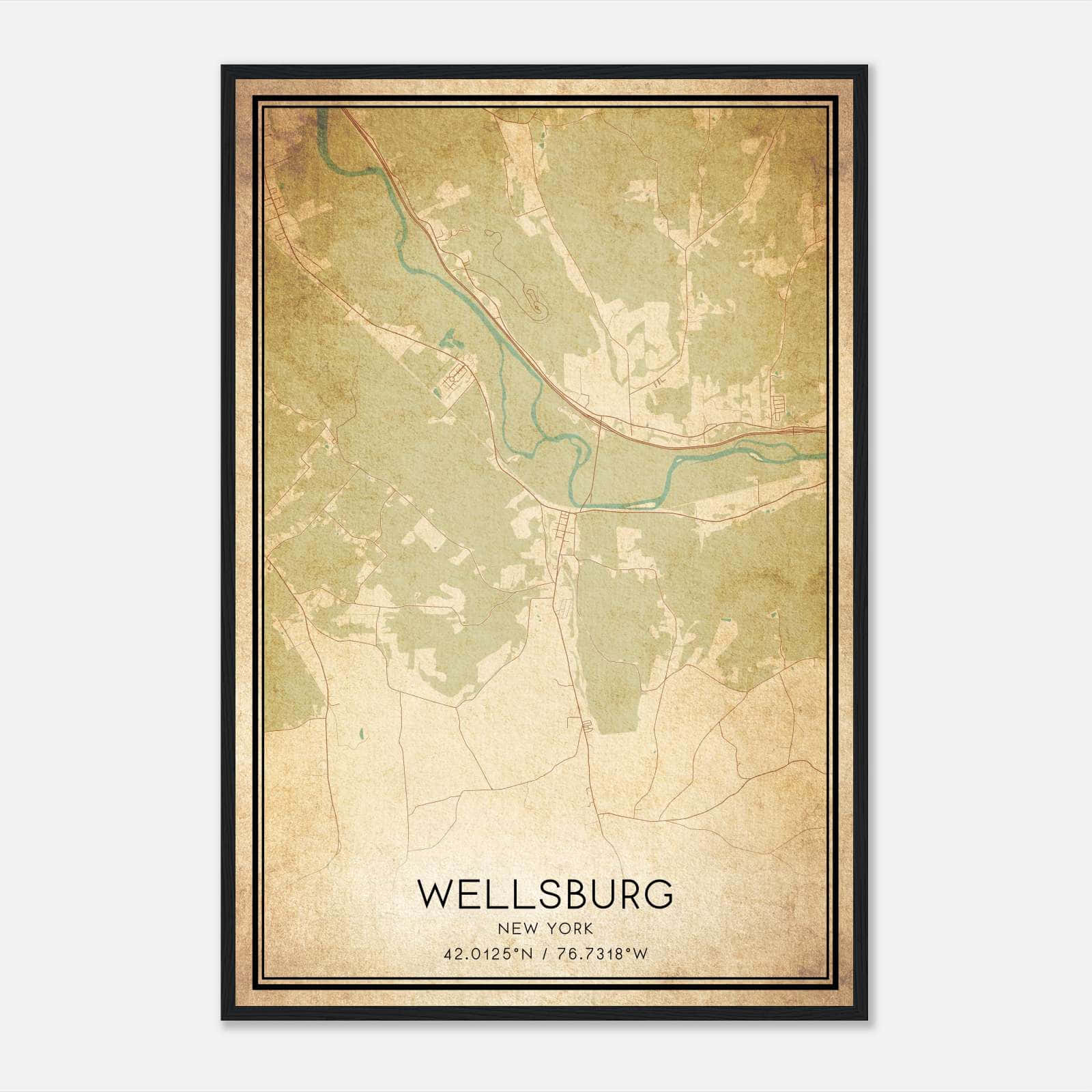 Vintage Wellsburg New York Map Poster, Wellsburg NY City Road Wall Art Print Vintage Wellsburg New York Map Poster, Wellsburg NY City Road Wall Art Print
