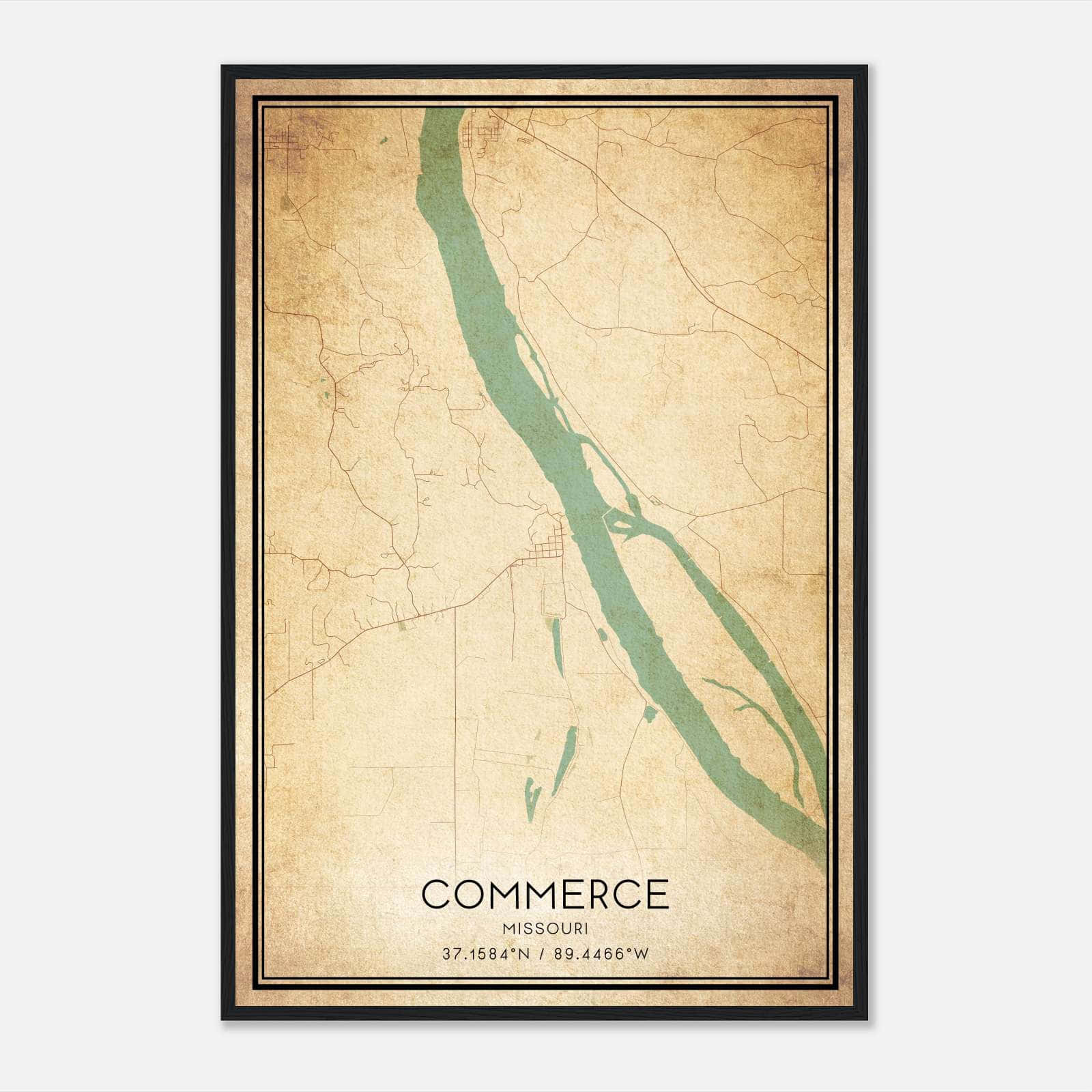 Vintage Commerce Missouri Map Poster, Commerce MO City Road Wall Art Print Vintage Commerce Missouri Map Poster, Commerce MO City Road Wall Art Print
