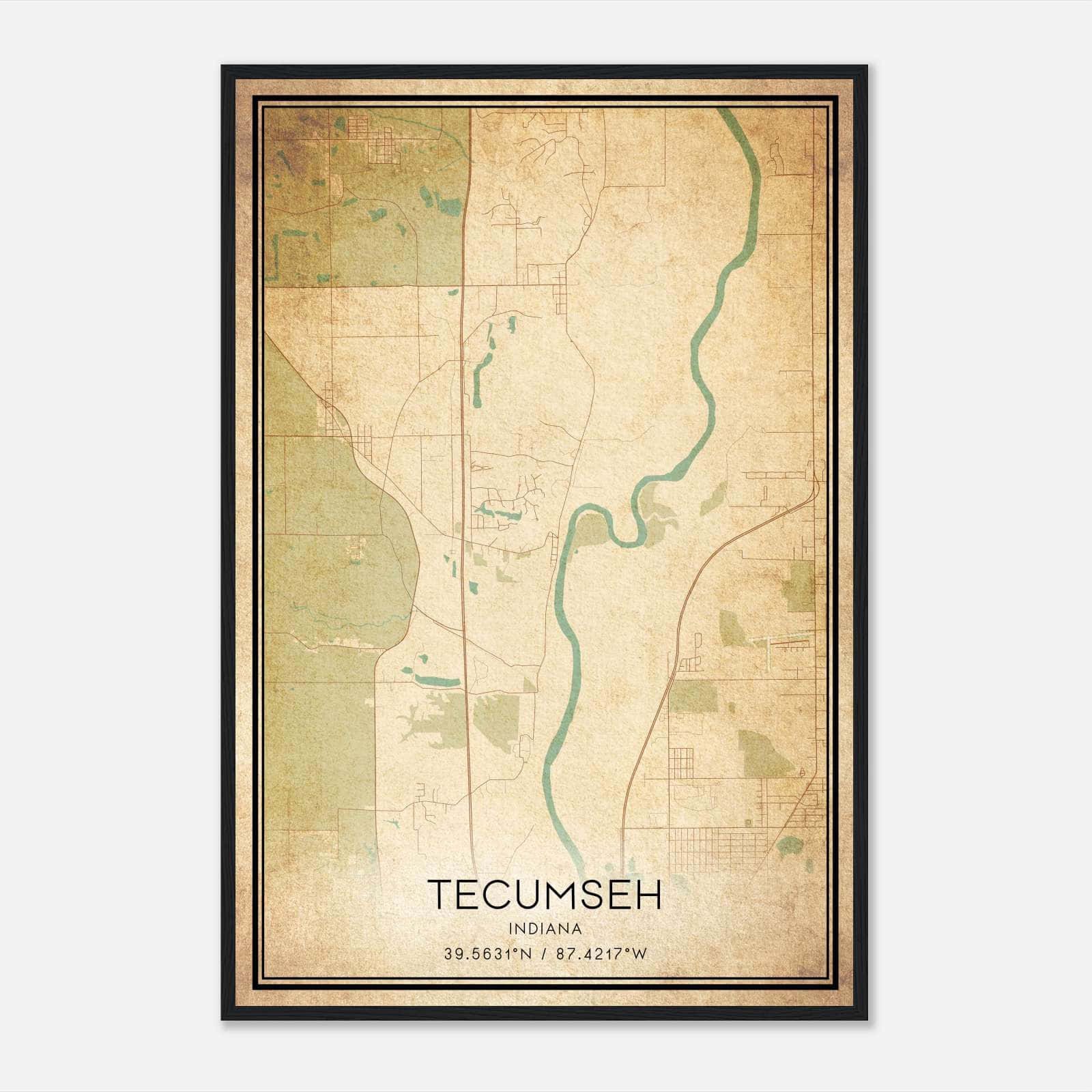 Vintage Tecumseh Indiana Map Poster, Tecumseh IN City Road Wall Art Print Vintage Tecumseh Indiana Map Poster, Tecumseh IN City Road Wall Art Print