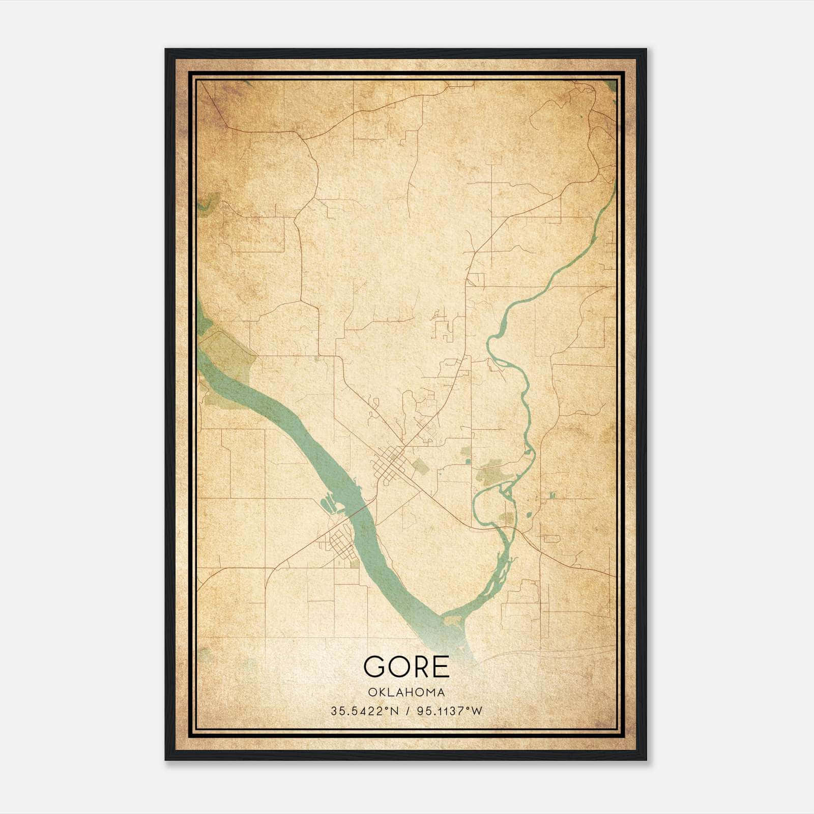 Vintage Gore Oklahoma Map Poster, Gore OK City Road Wall Art Print Vintage Gore Oklahoma Map Poster, Gore OK City Road Wall Art Print