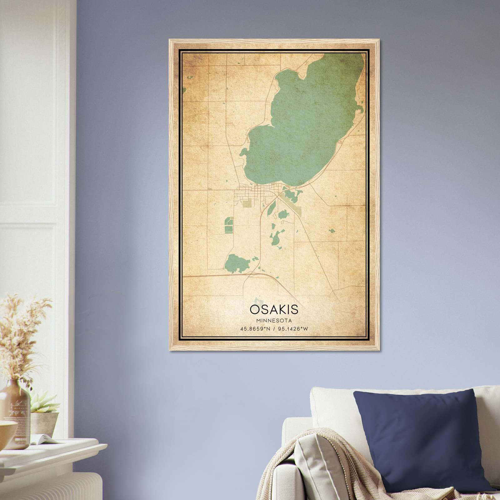 Vintage Osakis Minnesota Map Poster, Osakis MN City Road Wall Art Print