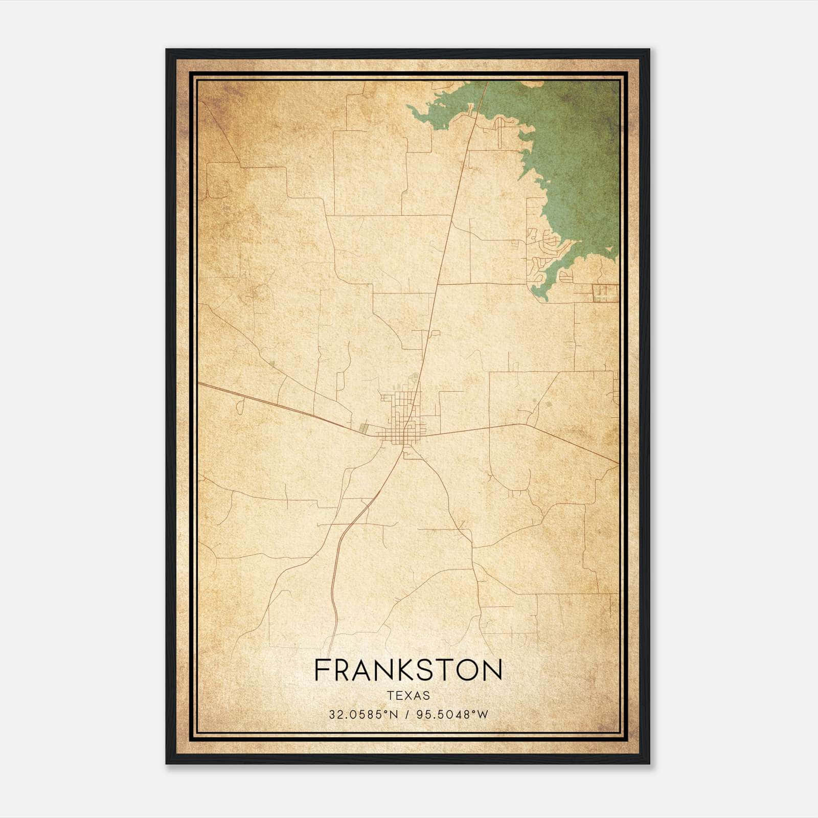 Vintage Frankston Texas Map Poster, Frankston TX City Road Wall Art Print Vintage Frankston Texas Map Poster, Frankston TX City Road Wall Art Print