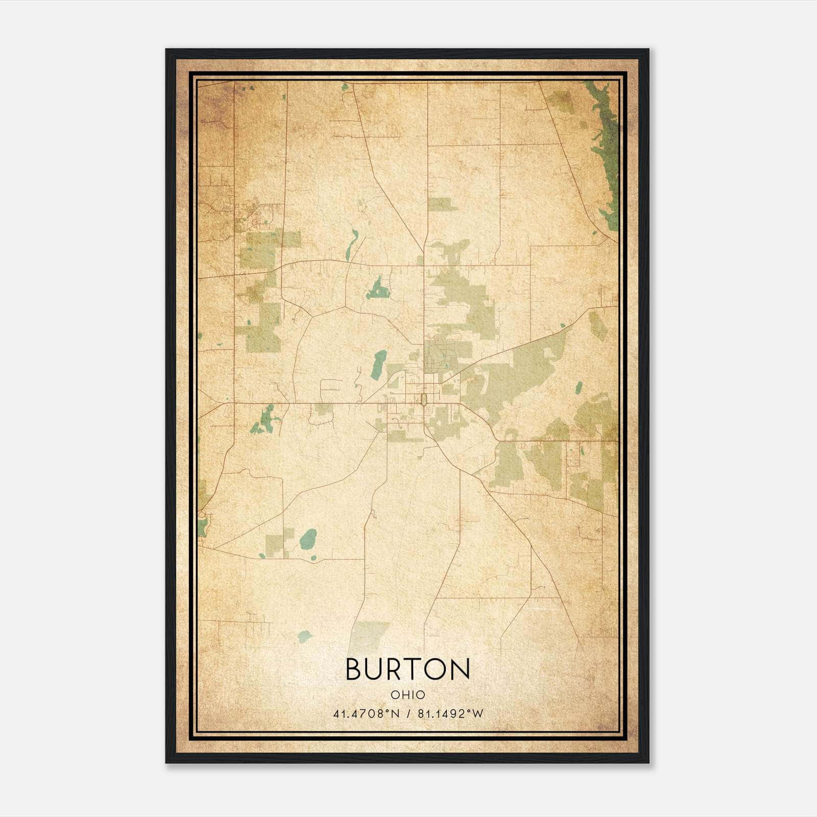Vintage Burton Ohio Map Poster, Burton OH City Road Wall Art Print Vintage Burton Ohio Map Poster, Burton OH City Road Wall Art Print