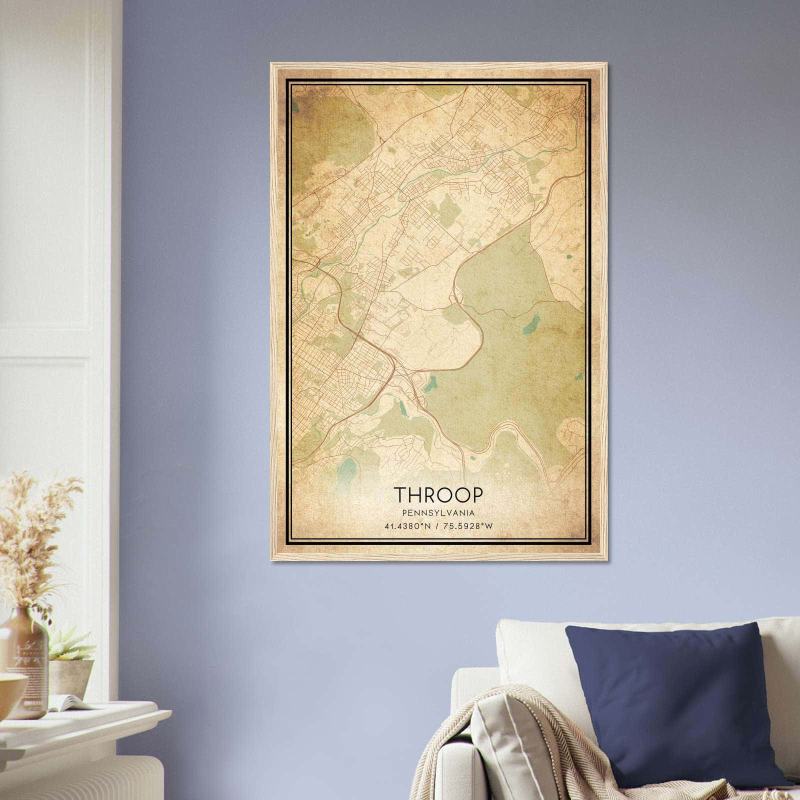 Vintage Throop Pennsylvania Map Poster, Throop PA City Road Wall Art Print