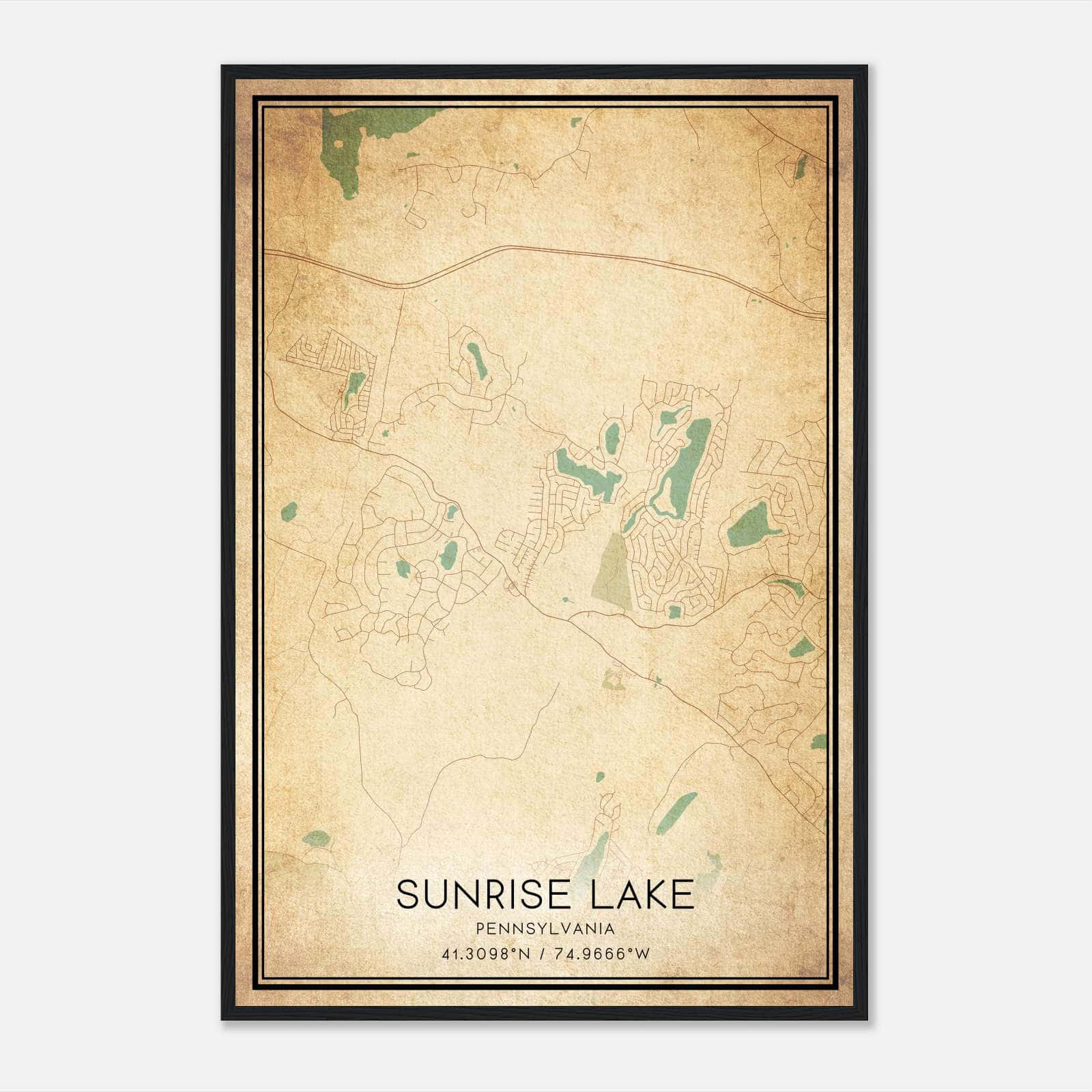 Vintage Sunrise Lake Pennsylvania Map Poster, Sunrise Lake PA City Road Wall Art Print Vintage Sunrise Lake Pennsylvania Map Poster, Sunrise Lake PA City Road Wall Art Print