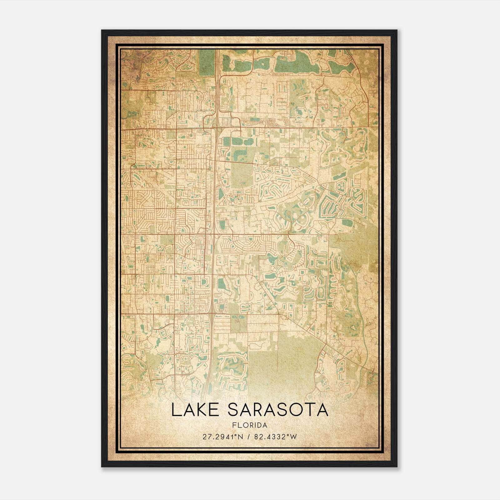 Vintage Lake Sarasota Florida Map Poster, Lake Sarasota FL City Road Wall Art Print Vintage Lake Sarasota Florida Map Poster, Lake Sarasota FL City Road Wall Art Print