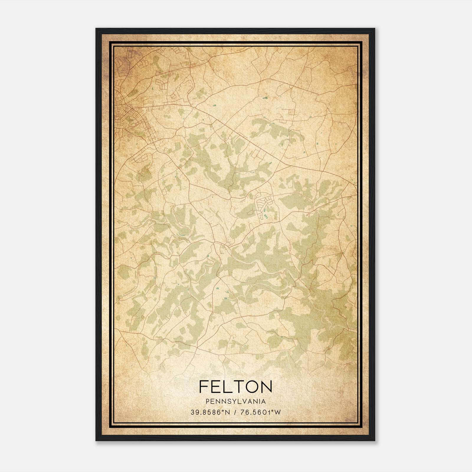 Vintage Felton Pennsylvania Map Poster, Felton PA City Road Wall Art Print Vintage Felton Pennsylvania Map Poster, Felton PA City Road Wall Art Print