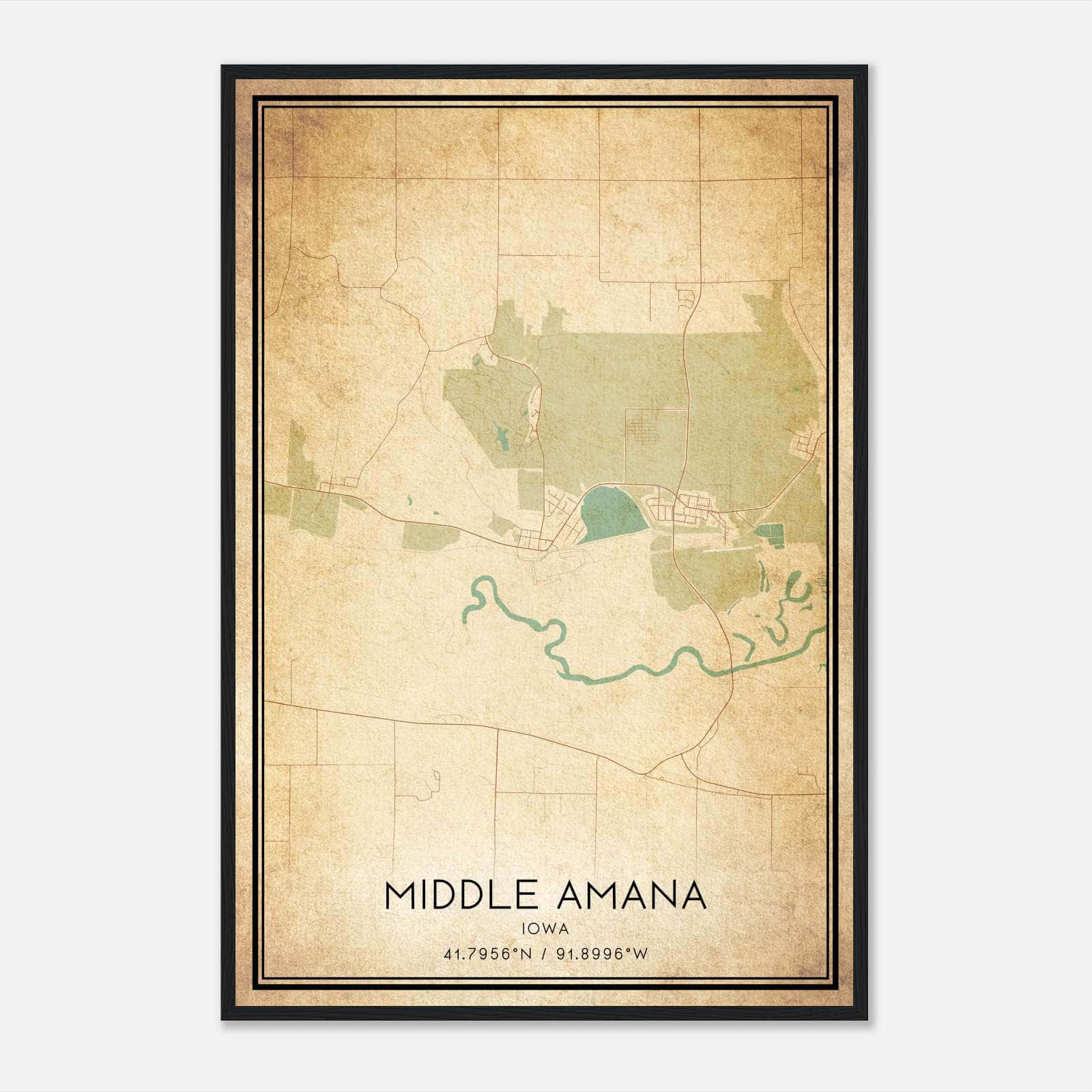 Vintage Middle Amana Iowa Map Poster, Middle Amana IA City Road Wall Art Print Vintage Middle Amana Iowa Map Poster, Middle Amana IA City Road Wall Art Print
