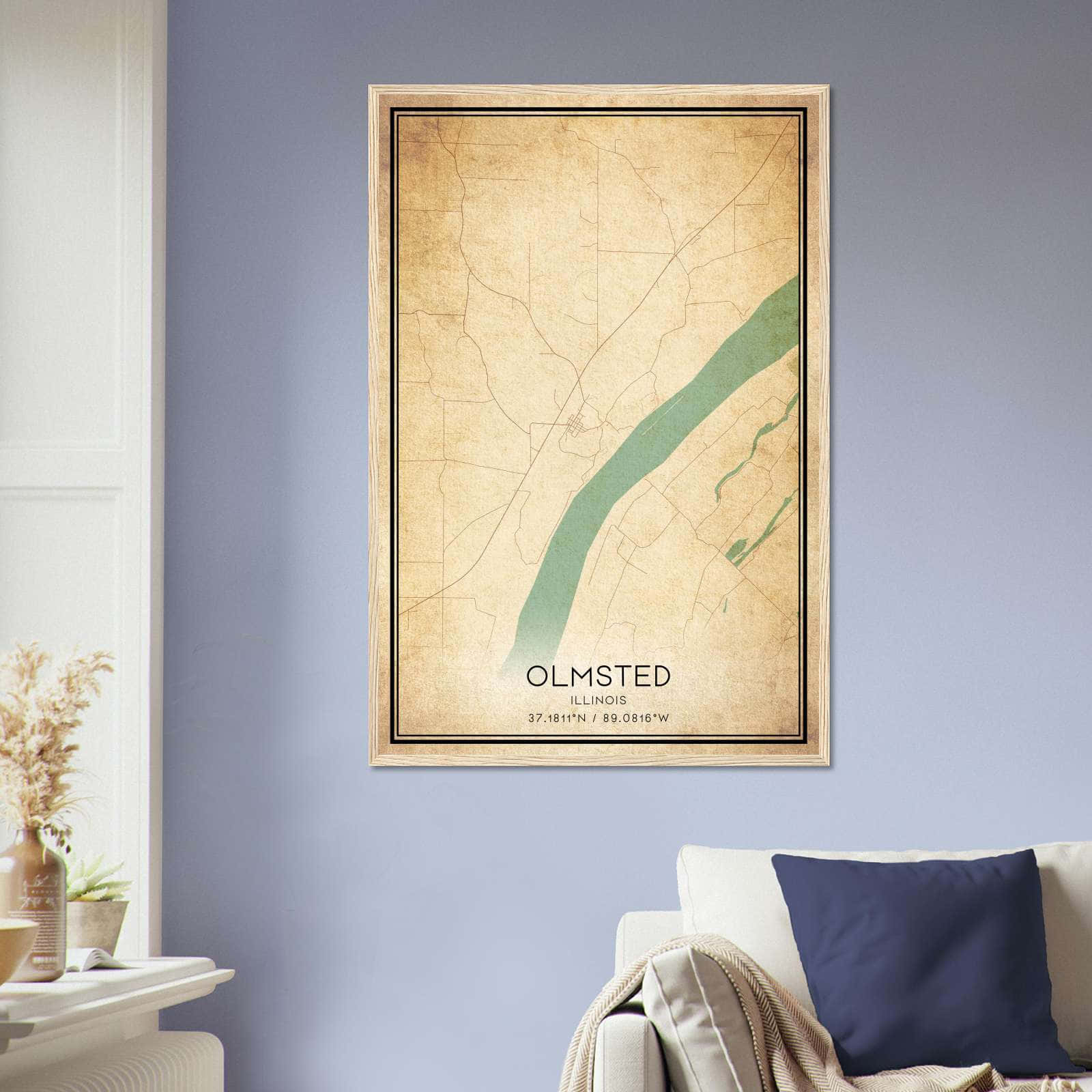 Vintage Olmsted Illinois Map Poster, Olmsted IL City Road Wall Art Print