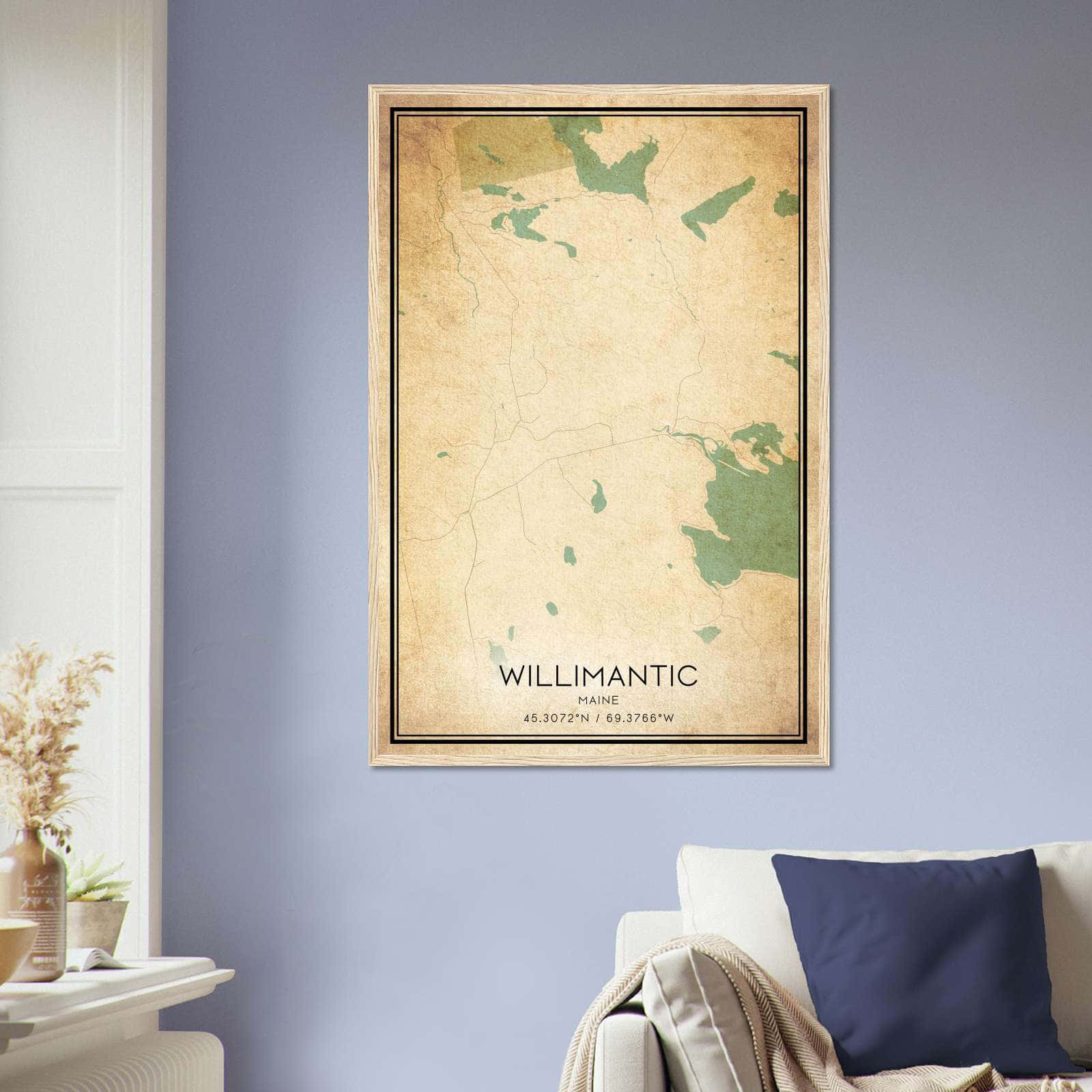 Vintage Willimantic Maine Map Poster, Willimantic ME City Road Wall Art Print
