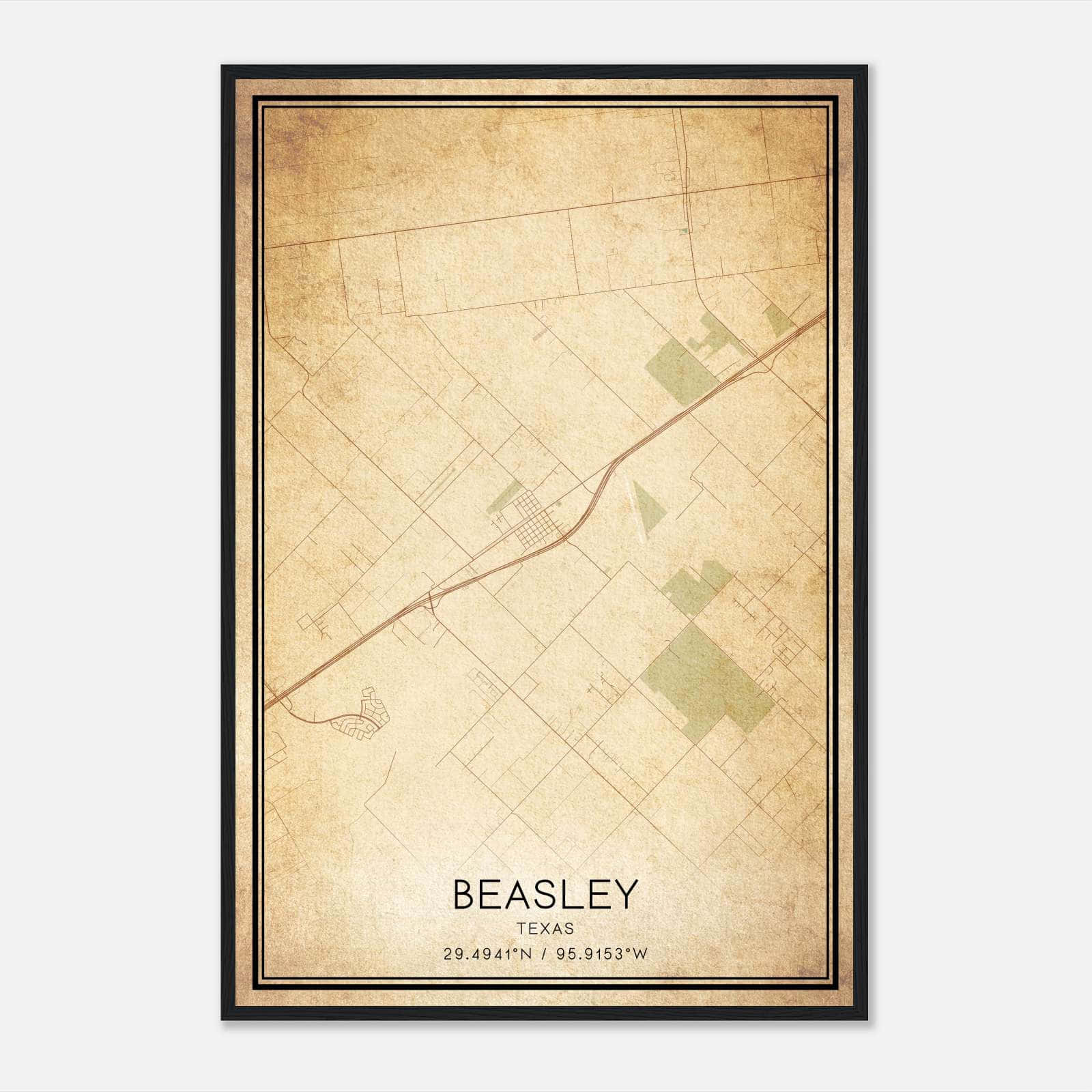 Vintage Beasley Texas Map Poster, Beasley TX City Road Wall Art Print Vintage Beasley Texas Map Poster, Beasley TX City Road Wall Art Print