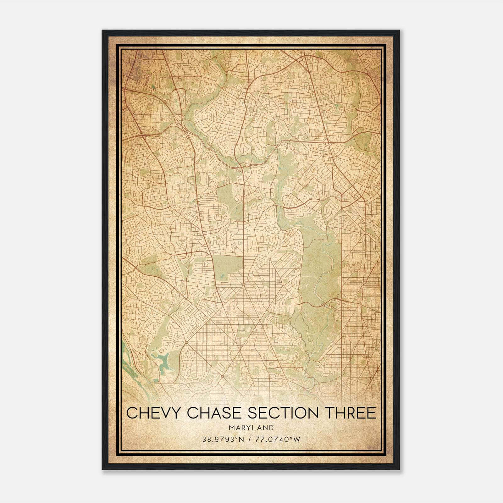 Vintage Chevy Chase Section Three Maryland Map Poster, Chevy Chase Section Three MD City Road Wall Art Print Vintage Chevy Chase Section Three Maryland Map Poster, Chevy Chase Section Three MD City Road Wall Art Print