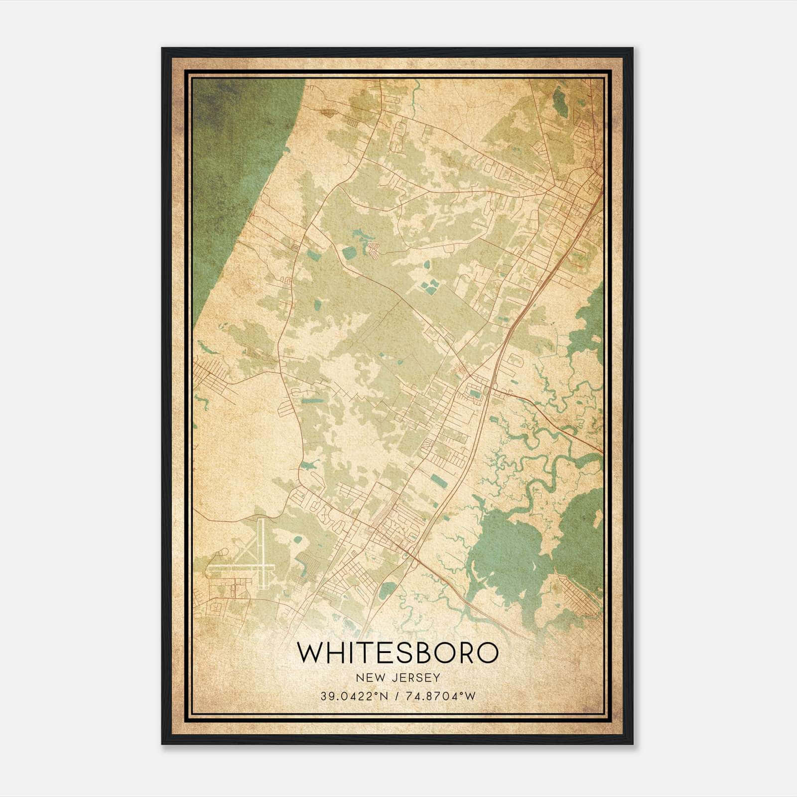 Vintage Whitesboro New Jersey Map Poster, Whitesboro NJ City Road Wall Art Print Vintage Whitesboro New Jersey Map Poster, Whitesboro NJ City Road Wall Art Print