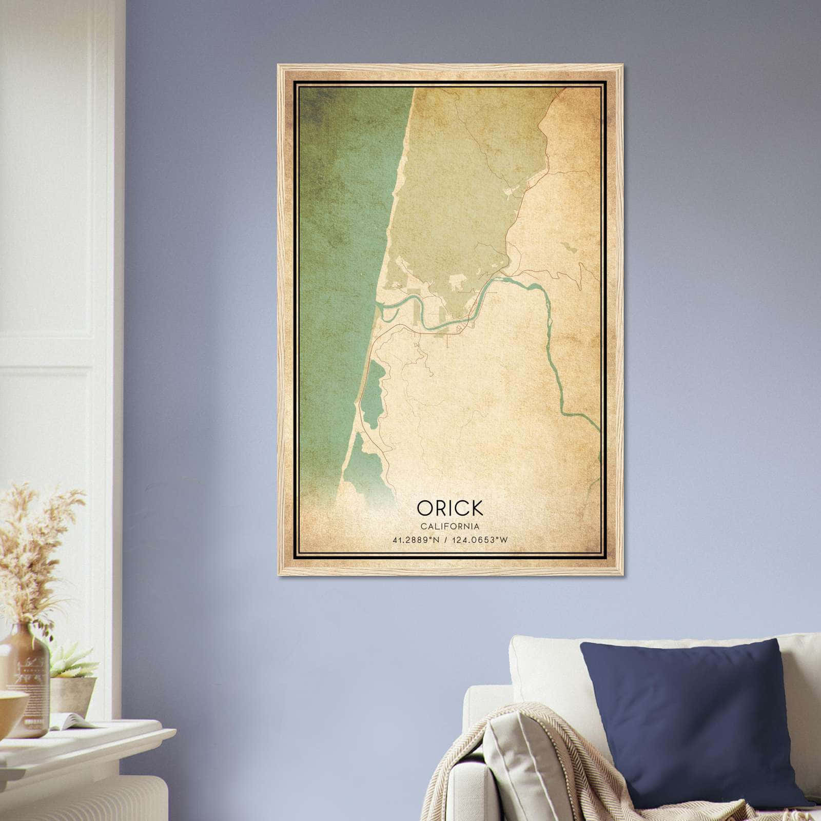 Vintage Orick California Map Poster, Orick CA City Road Wall Art Print
