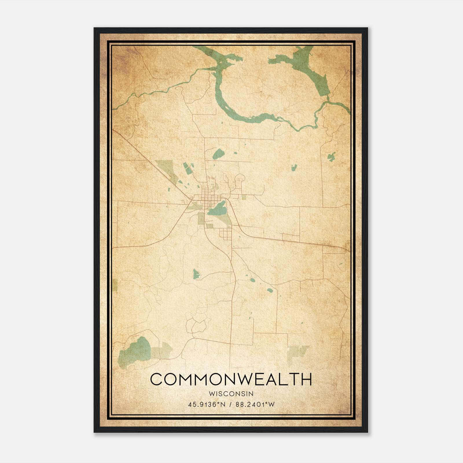 Vintage Commonwealth Wisconsin Map Poster, Commonwealth WI City Road Wall Art Print Vintage Commonwealth Wisconsin Map Poster, Commonwealth WI City Road Wall Art Print