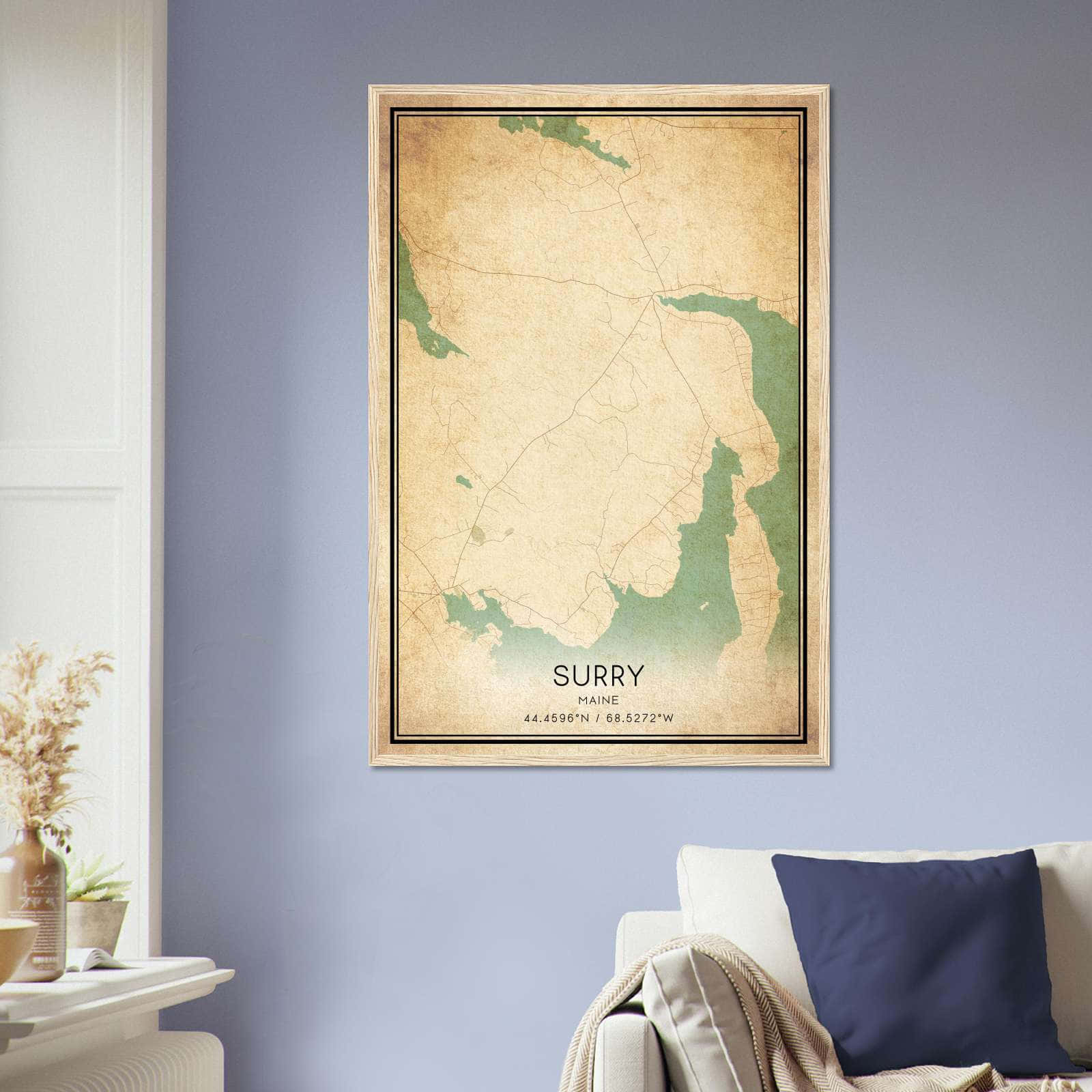 Vintage Surry Maine Map Poster, Surry ME City Road Wall Art Print
